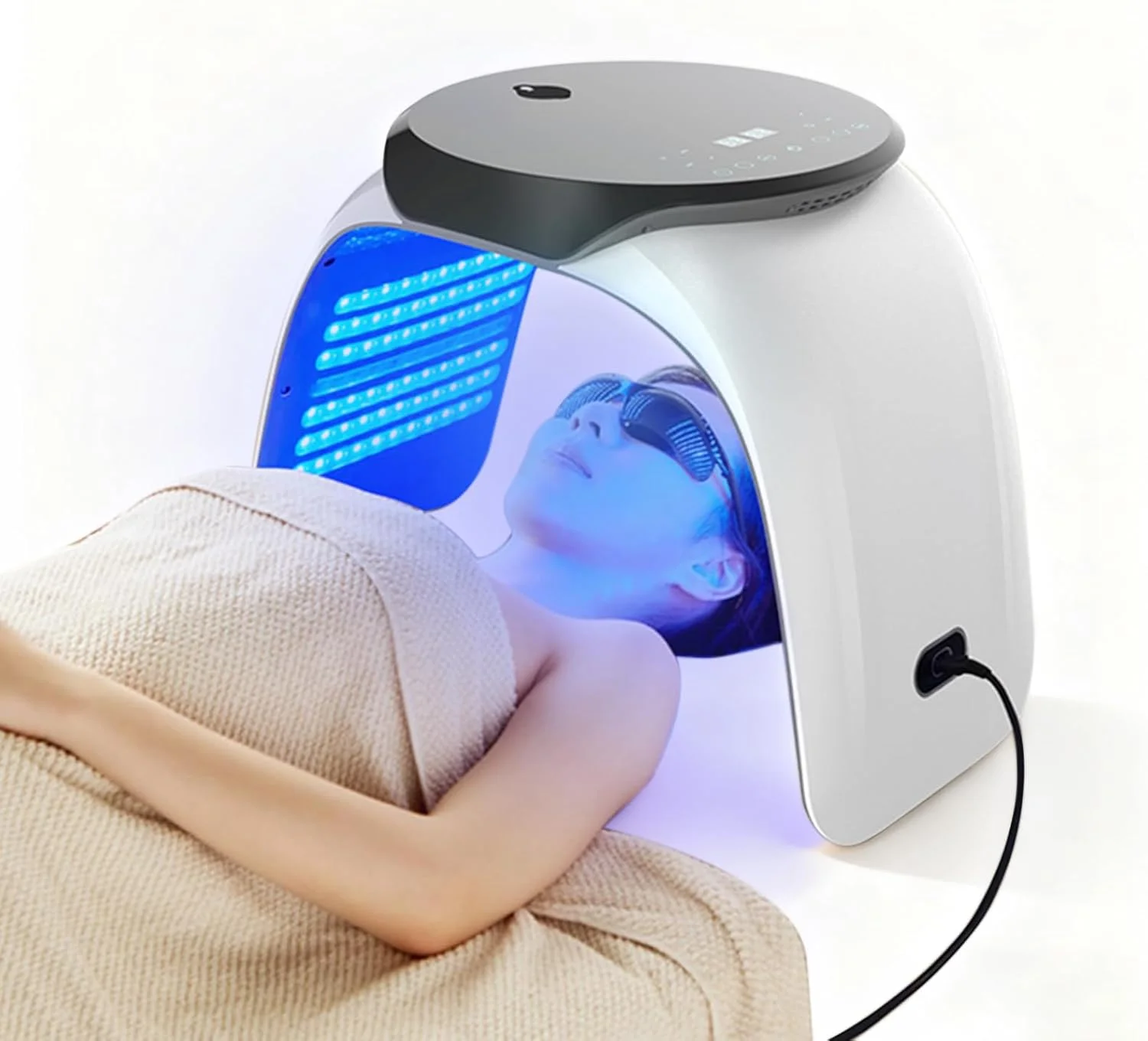 دستگاه نوردرمانی صورت با نور قرمز - ماسک صورت LED لمسی 7 رنگ - دستگاه زیبایی خانگی برای اسپا پوست، تجهیزات سالن زیبایی مراقبت از صورت با اسپری مرطوب کننده گرم و سرد