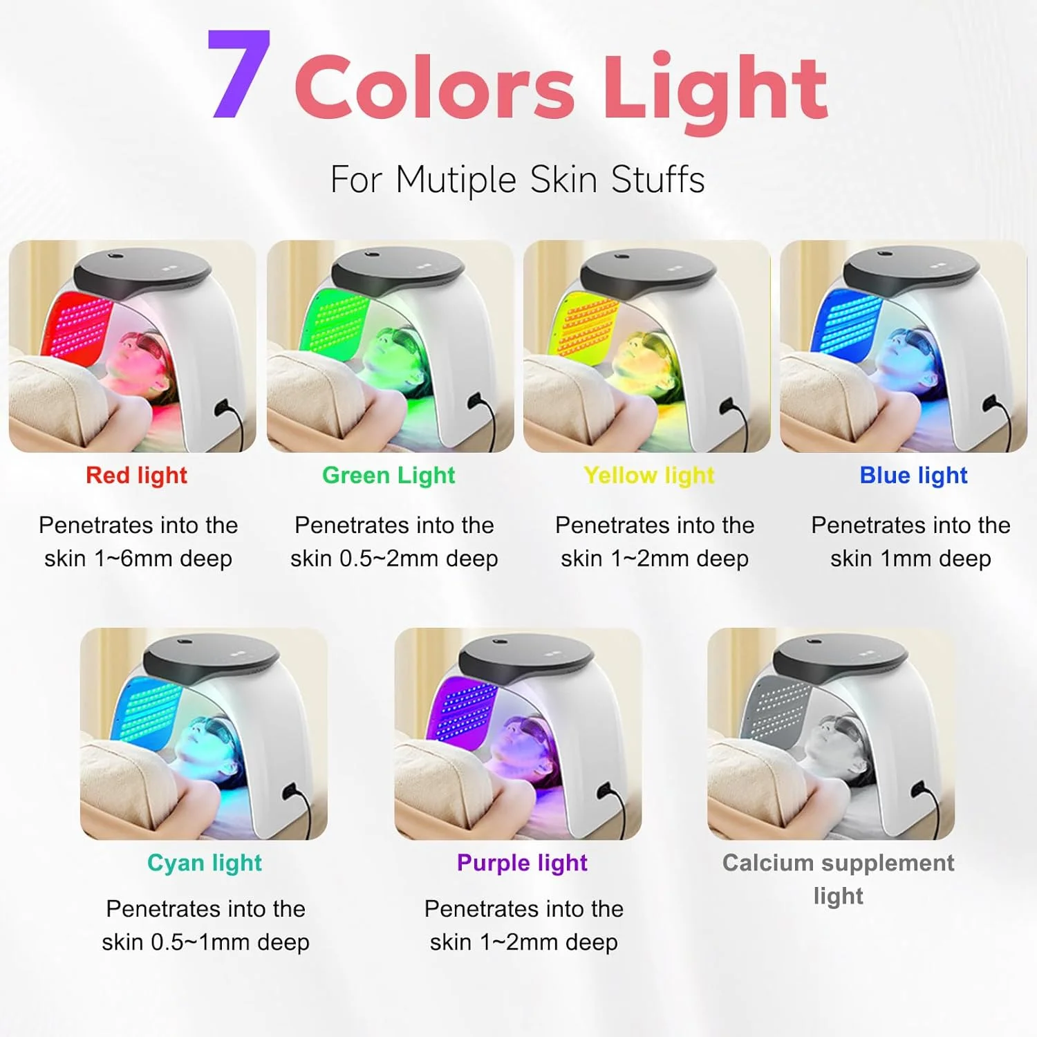 دستگاه نوردرمانی صورت با نور قرمز - ماسک صورت LED لمسی 7 رنگ - دستگاه زیبایی خانگی برای اسپا پوست، تجهیزات سالن زیبایی مراقبت از صورت با اسپری مرطوب کننده گرم و سرد