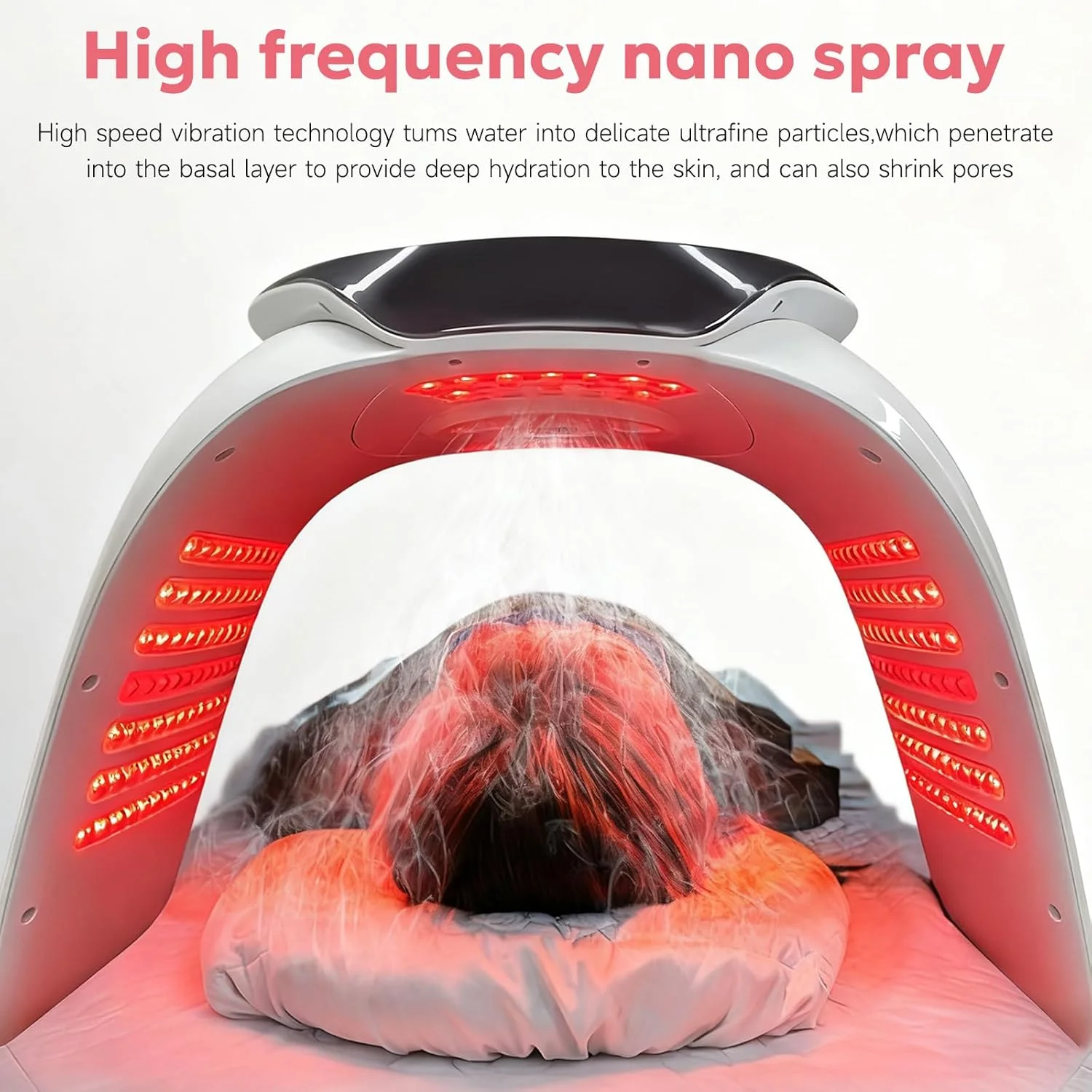 دستگاه نوردرمانی صورت با نور قرمز - ماسک صورت LED لمسی 7 رنگ - دستگاه زیبایی خانگی برای اسپا پوست، تجهیزات سالن زیبایی مراقبت از صورت با اسپری مرطوب کننده گرم و سرد
