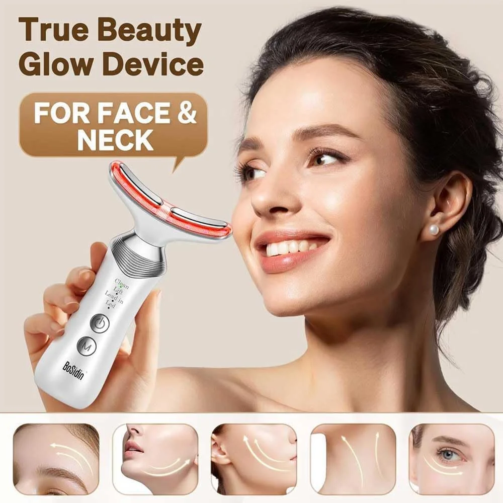 دستگاه لیفت صورت ضد پیری 2025، درمان نور LED زیبایی 4 در 1 برای صورت و گردن صاف، ماساژور برقی قابل حمل برای غبغب – K9