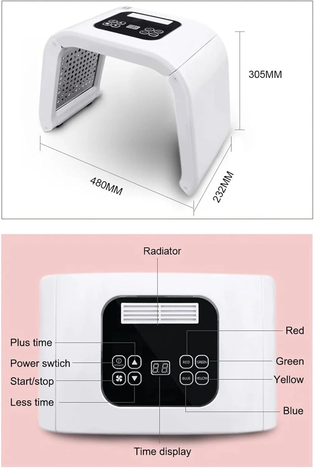 دستگاه مراقبت از پوست با نور فوتون LED هفت رنگ، سفت کننده پوست صورت، از بین برنده آکنه، ضد چروک، دستگاه زیبایی لامپ PDT