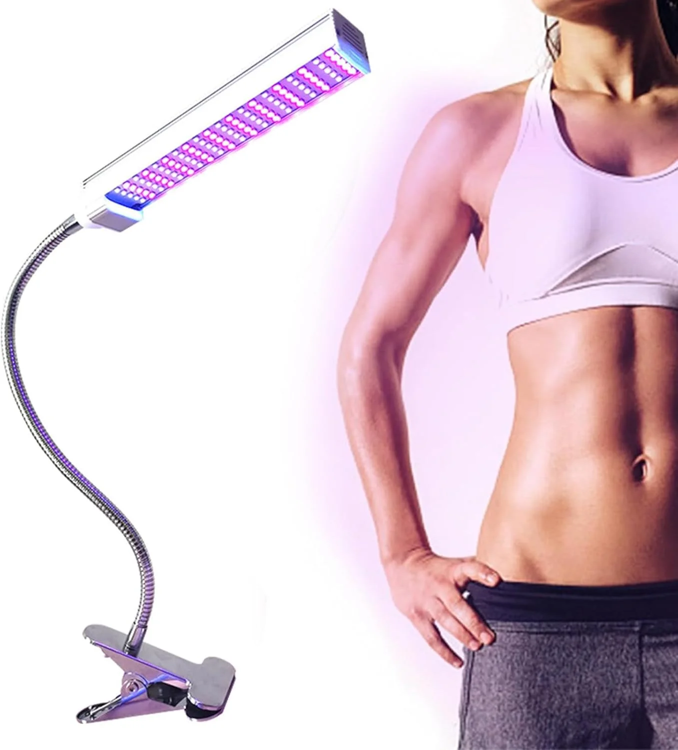 چراغ برنزه کننده خانگی، دستگاه برنزه کننده LED 15 واتی گیره دار برای بدن و صورت، 360 درجه قابل تنظیم، ناحیه تابش 60×30 سانتی متر، با طراحی زمان بندی، برنزه در تمام طول سال