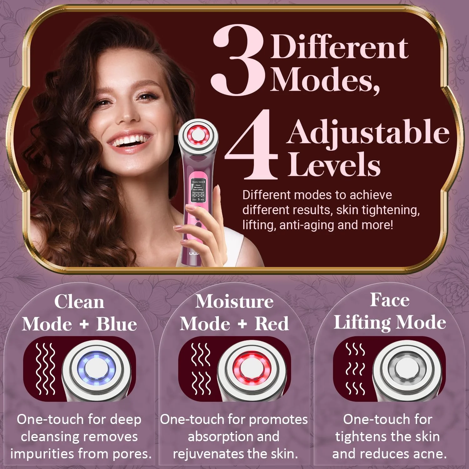 دستگاه میکرو جریان باریک فوتون UUPAS - دستگاه دیواری LED با نور قرمز و آبی برای صورت - دستگاه صورت فرکانس رادیویی و میکرو جریان EMS - سفت کننده، لیفتینگ و ضد پیری پوست