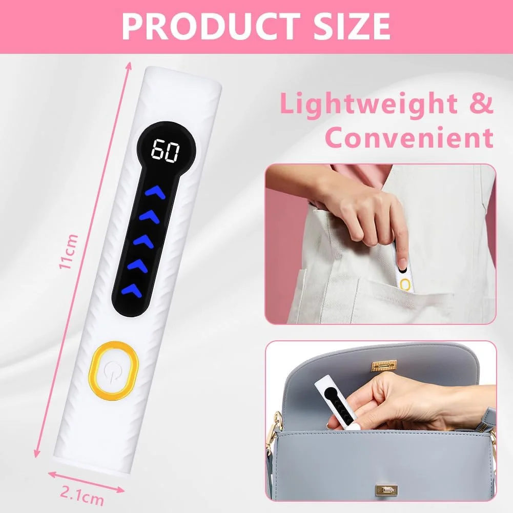 دستگاه خشک کن سریع لاک ناخن، چراغ UV دستی برای لاک ژل با صفحه نمایش LED و تایمر 20 و 60 ثانیه، چراغ قوه کوچک UV قابل شارژ USB هدیه ای برای زنان برای استفاده شخصی در خانه، مسافرت، سفید