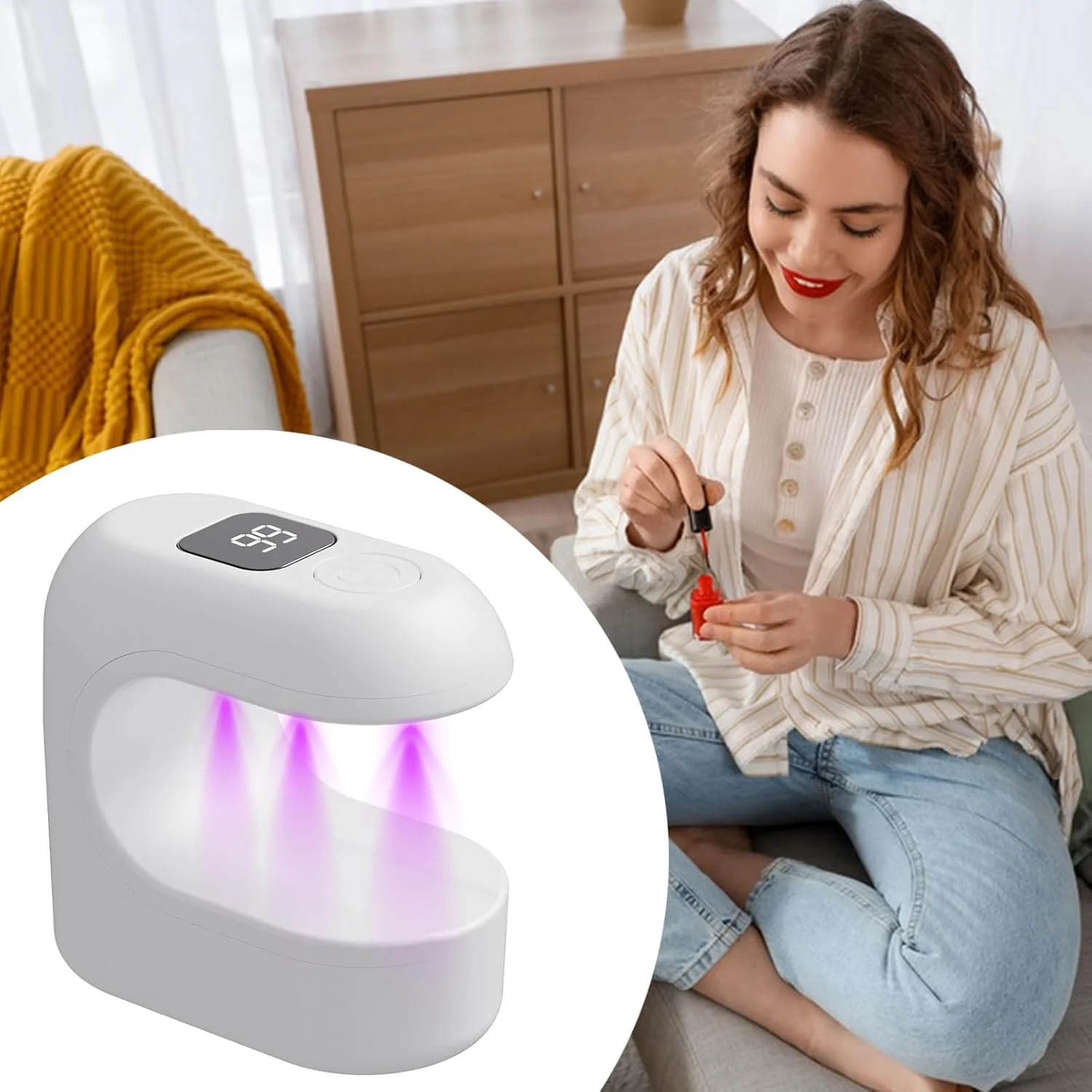 دستگاه خشک کن لاک ناخن UV | ابزار کوچک LED مانیکور - چراغ تک انگشتی برای خشک کردن لاک، مناسب برای خانم ها، دختران، افراد حرفه ای، مبتدیان، مسافرت، استفاده در خانه، سالن، تمرین، مهمانی، کلاس های زیبایی و عکاسی