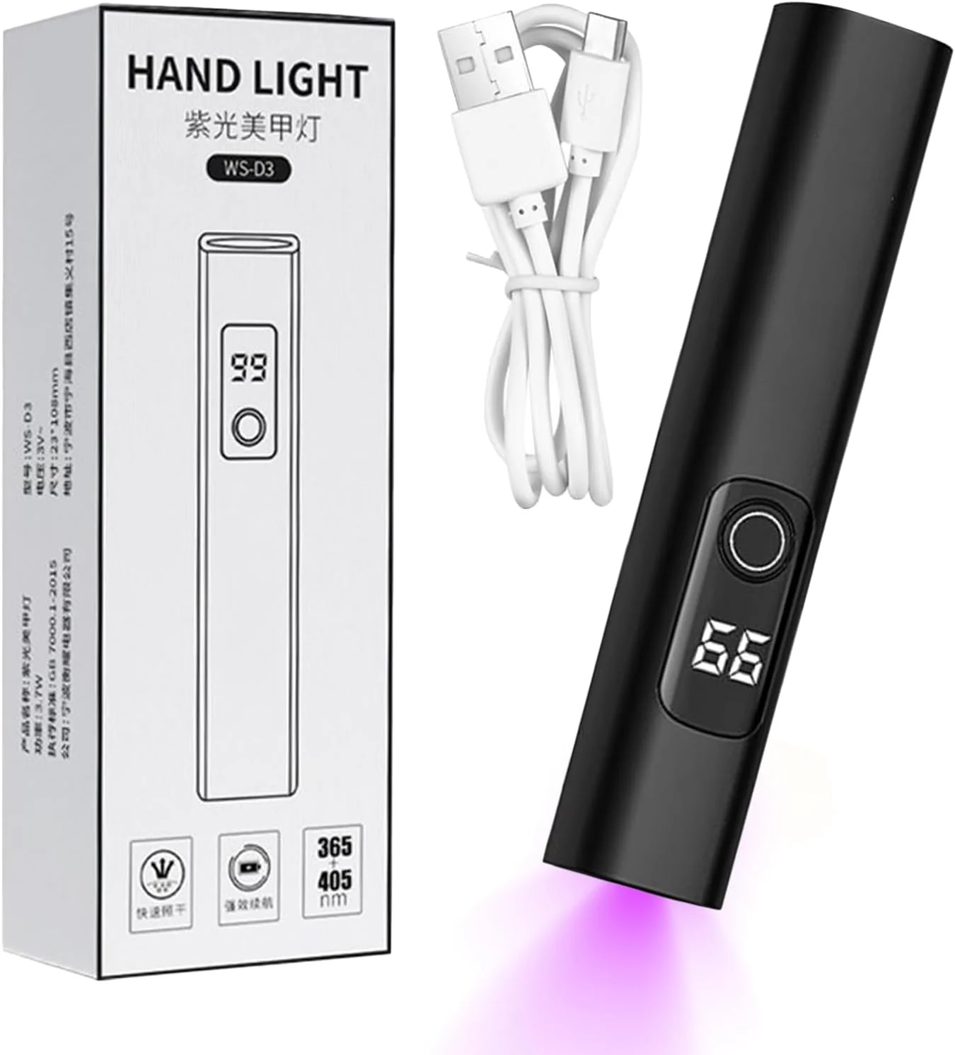 چراغ UV کوچک برای ناخن های ژلی - لامپ ناخن انگشتی قابل شارژ USB - چراغ UV LED قابل حمل ناخن با 2 حالت زمان بندی برای کمپینگ، هواپیما، سفر جاده ای، میز، سالن، استودیو، خانه، مانیکور دخترانه