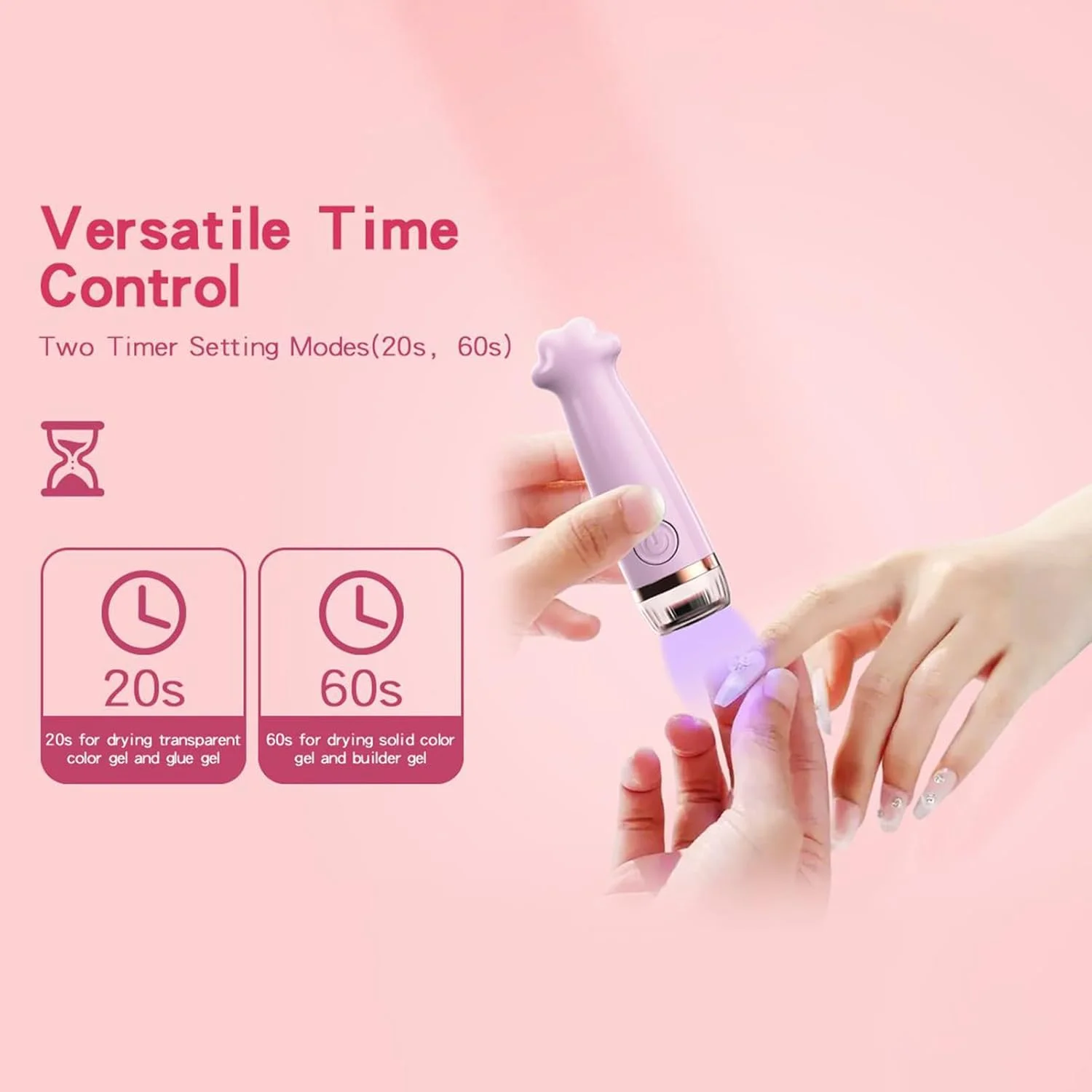 لامپ LED ژلیش ناخن - دستگاه خشک کننده UV قابل شارژ با 2 تنظیمات تایمر | قلم خشک کن ناخن آکریلیک | مناسب برای منزل، اسپا، سالن زیبایی، مسافرت، دفتر، دانشگاه، آپارتمان و خوابگاه