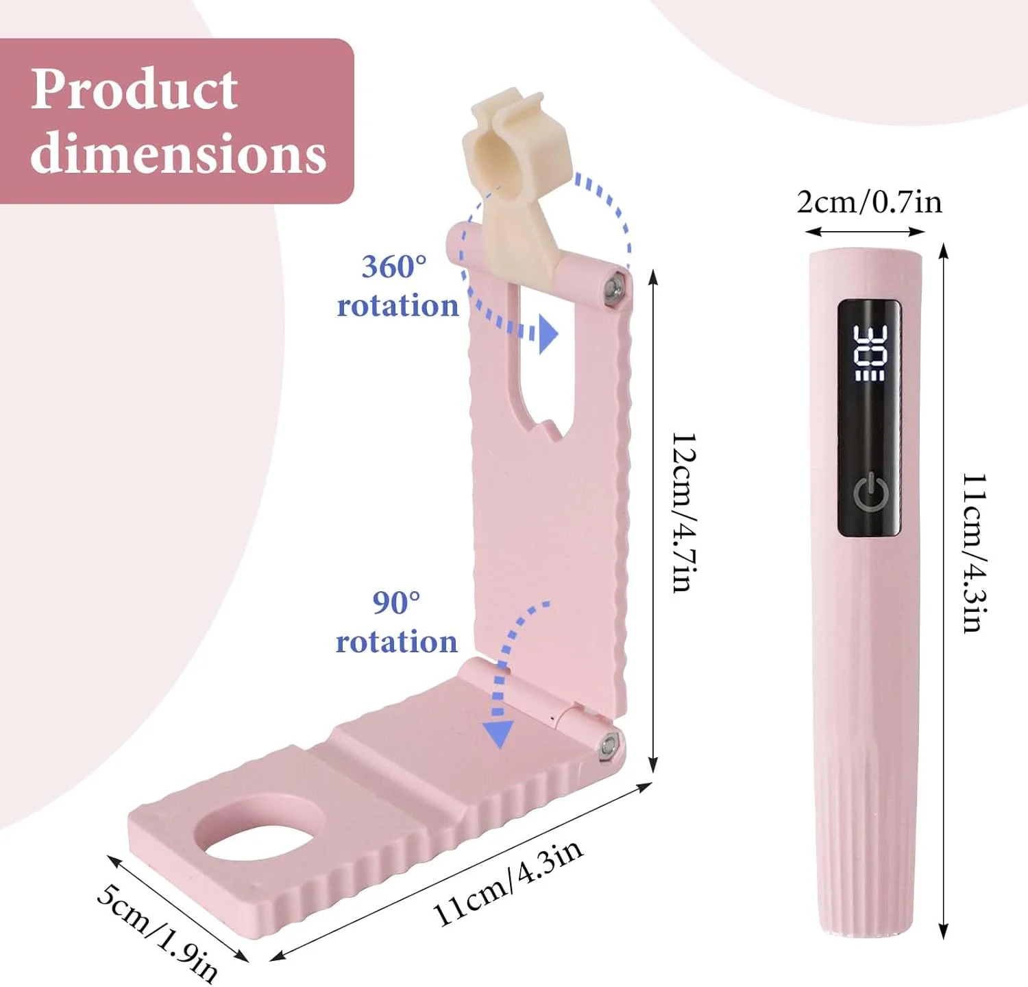 چراغ UV برای ژل ناخن، چراغ UV LED کوچک قابل حمل 30/60 ثانیه ای، خشک کن LED ناخن، چراغ UV کوچک قابل حمل برای لاک ژل ناخن برای خشک کردن چسب ناخن و تیپ ناخن (صورتی)