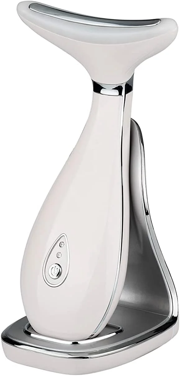 ماساژور گردن و صورت VRAIKO LILY، ابزار فرم دهی صورت، دستگاه جوانسازی پوست با حرارت، LED سه گانه و ویبره، برای ضد پیری، لیفت و سفت کردن پوست شل (سفید صدفی)