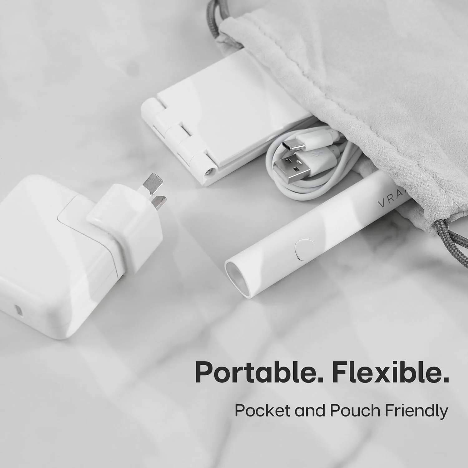 چراغ UV دستی VRAIKO Minicure برای ناخن های ژلی، چراغ ناخن UV قابل حمل با پایه، خشک کن ناخن LED کوچک قابل شارژ برای خشک کردن سریع (سفید)