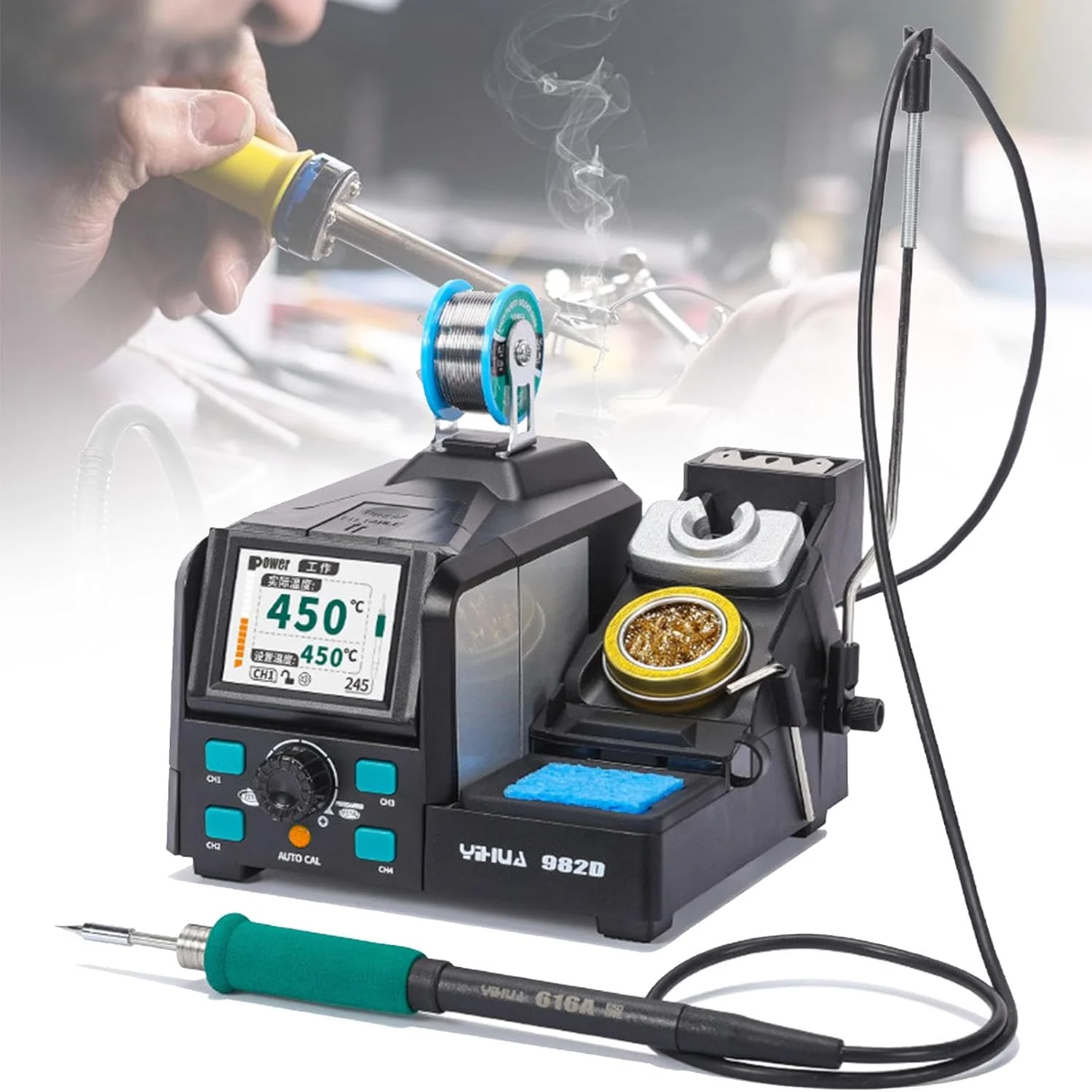 دستگاه لحیم کاری دقیق، سیم لحیم بدون سرب، سازگار با دسته C210 و C245، کالیبراسیون خودکار دما، حالت خواب، نمایشگر تمام رنگی، 50 وات (دسته 210)