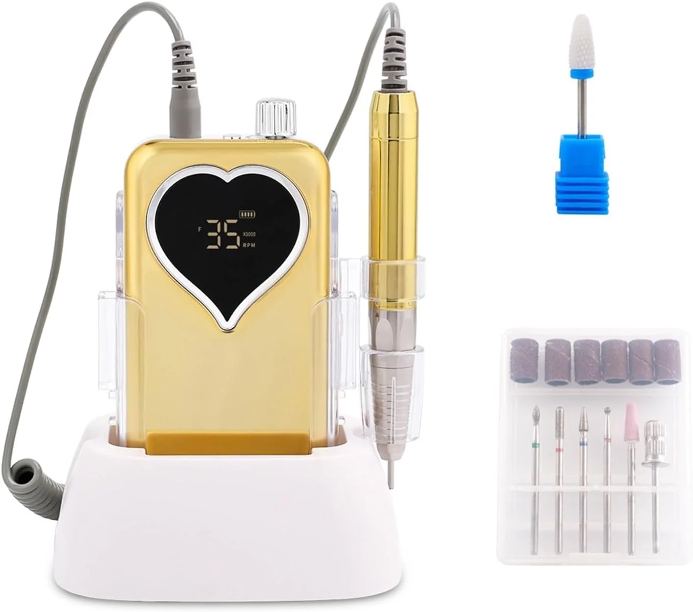 دستگاه سوهان برقی ناخن حرفه ای، هندپیس براشلس 35000 دور در دقیقه، قابل حمل، رومیزی، بی سیم، پولیشر برقی ناخن، مانیکور، برقی قابل شارژ