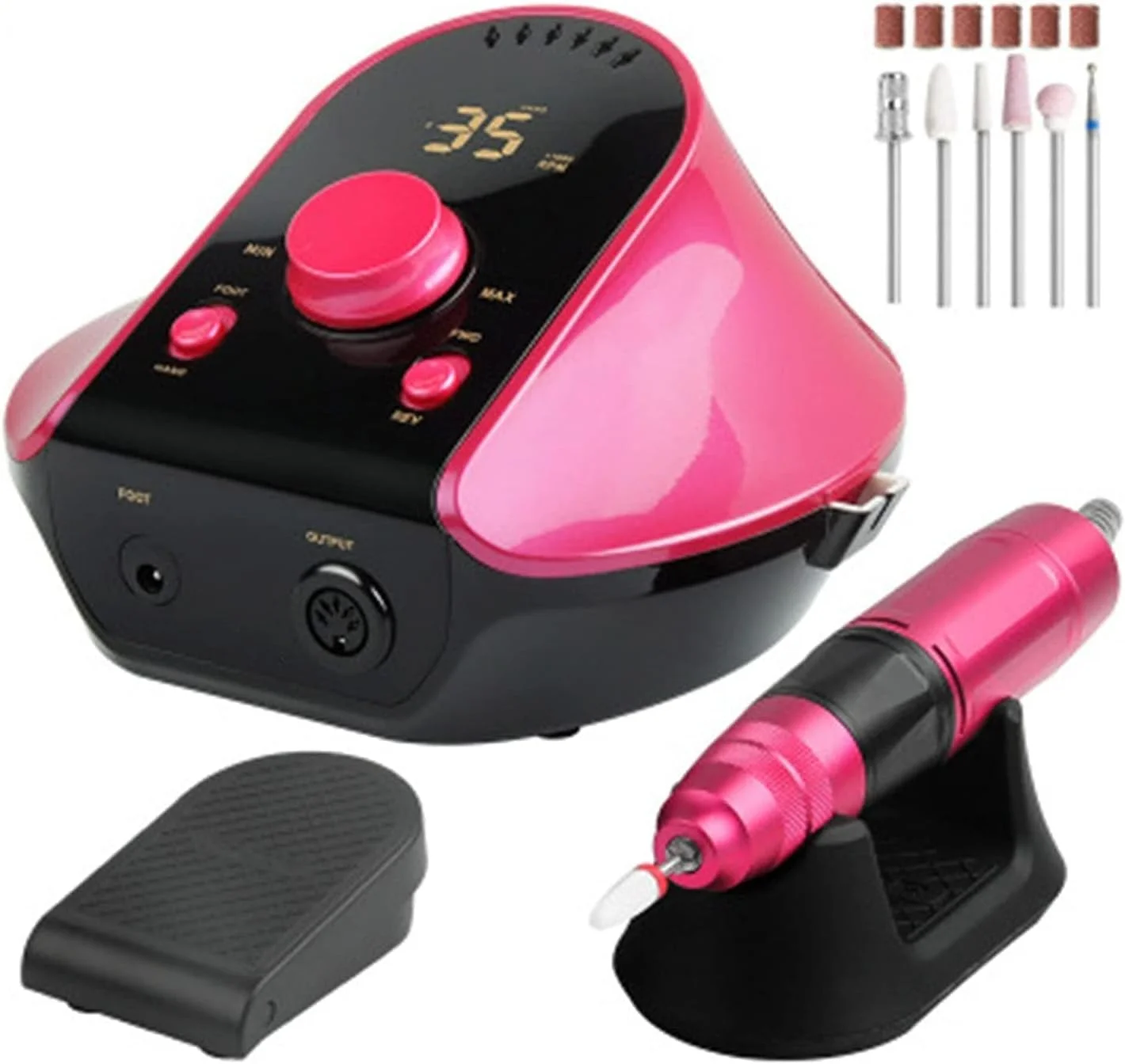 دستگاه سوهان ناخن برقی حرفه ای 35000 دور در دقیقه با قطعه دستی فلزی و کاترهای فرز، مناسب برای هنر ناخن و ناخن های اکریلیک (رنگ: قرمز)