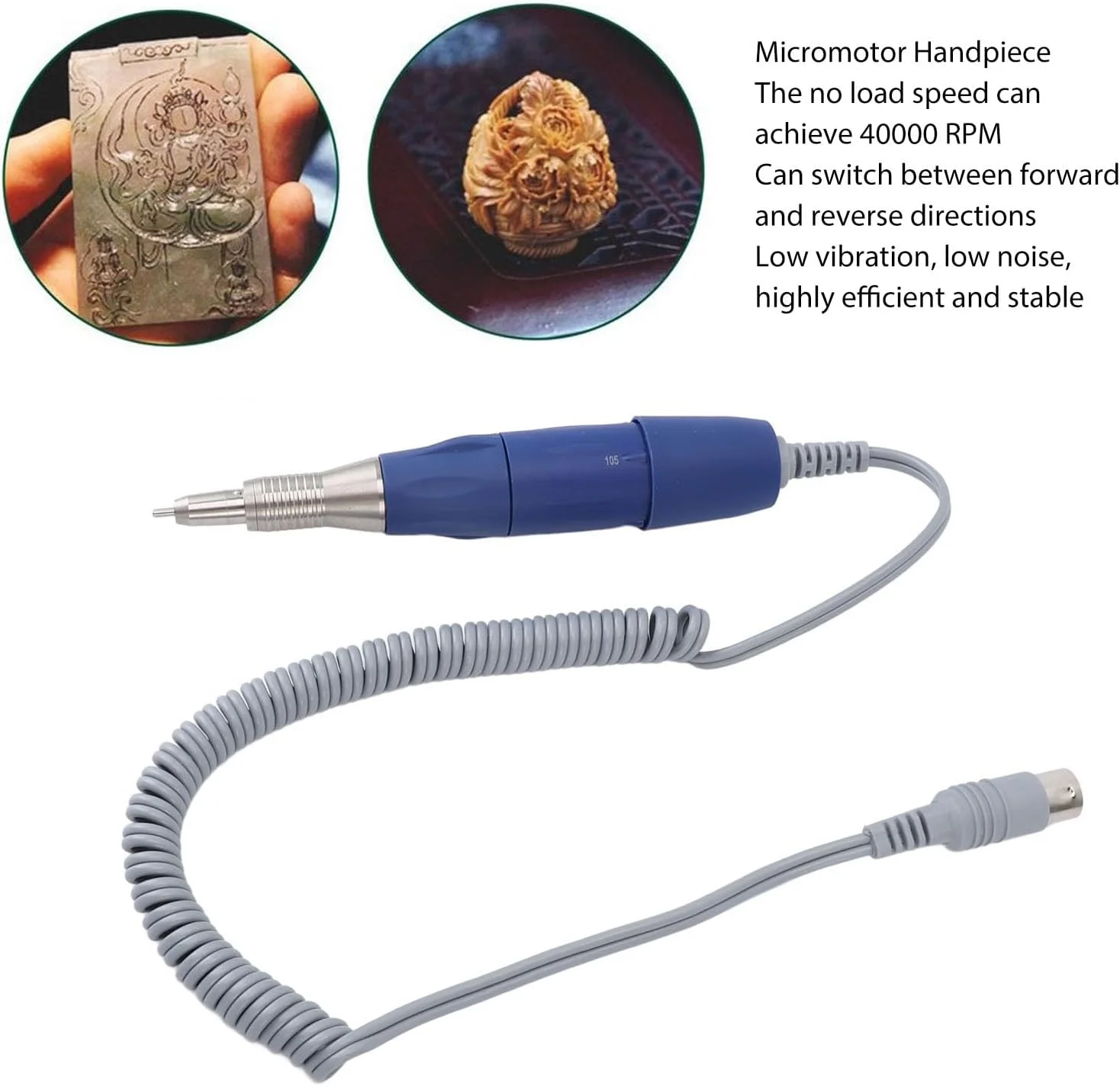 هندپیس میکروموتور، ابزار پرداخت برقی 40 وات، دسته چرخشی 40000 دور در دقیقه CW CCW با برس کربنی برای استفاده در آزمایشگاه حکاکی جواهرات