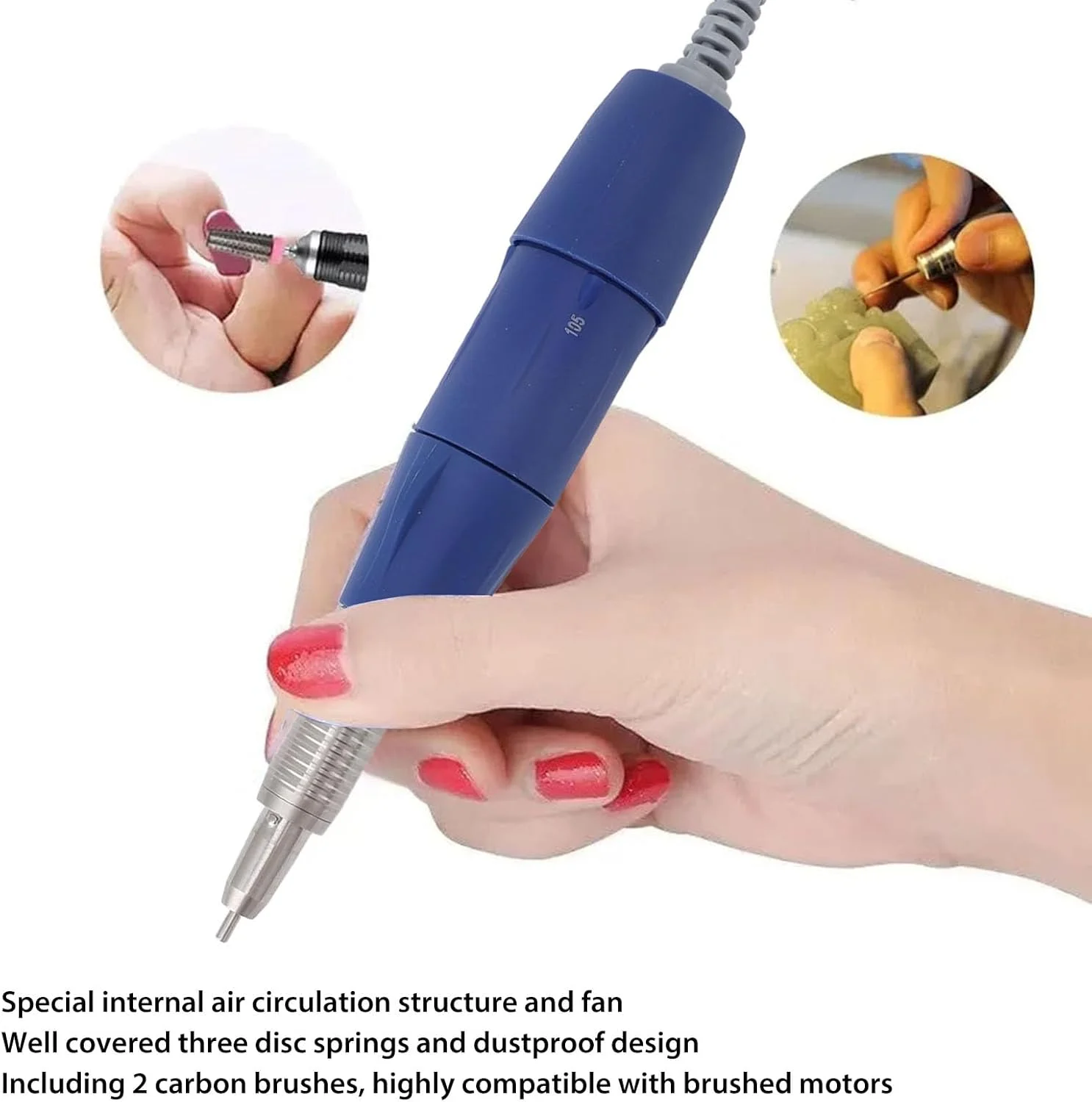 هندپیس میکروموتور، ابزار پرداخت برقی 40 وات، دسته چرخشی 40000 دور در دقیقه CW CCW با برس کربنی برای استفاده در آزمایشگاه حکاکی جواهرات