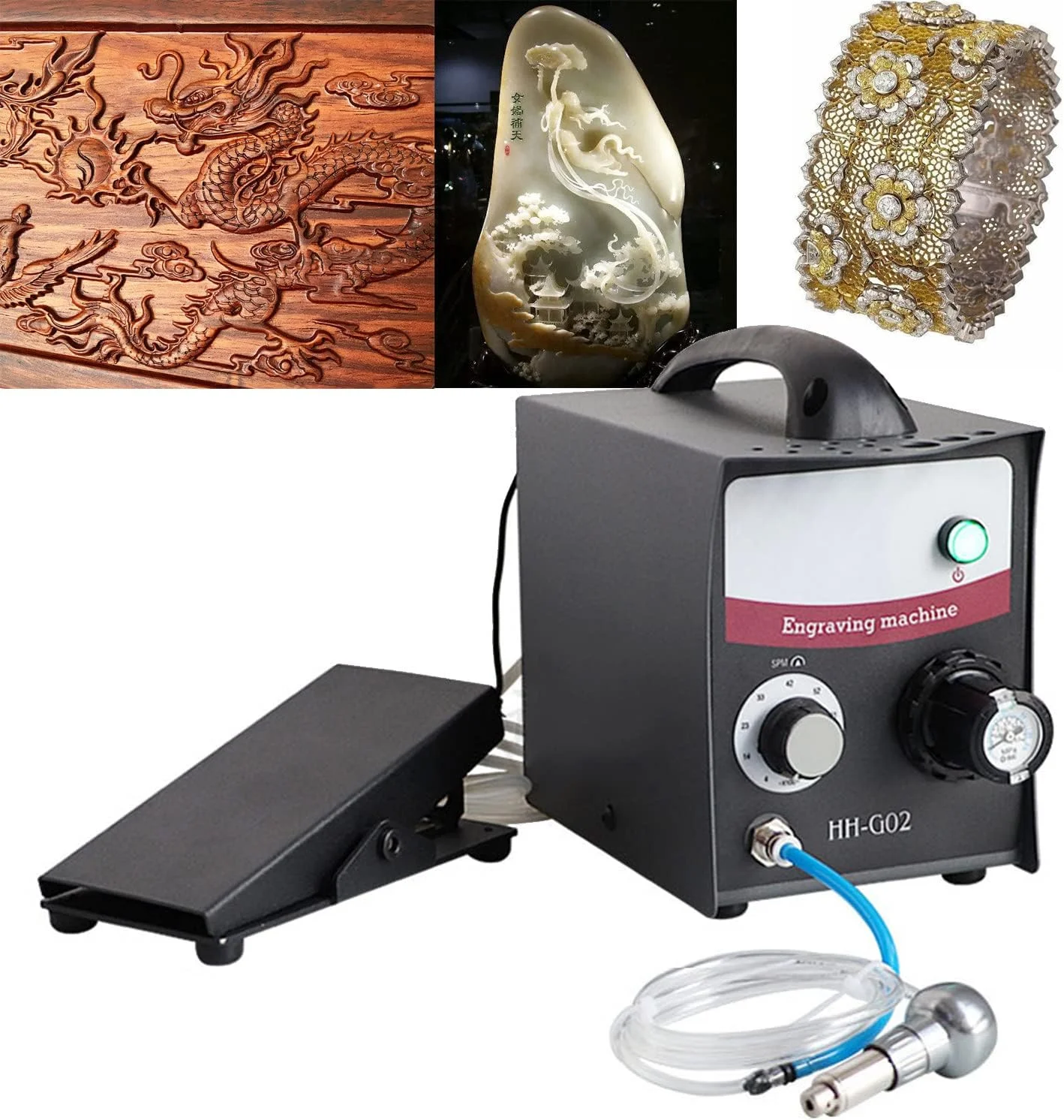 کیت دستگاه حکاکی پنوماتیک جواهرات، سرعت قابل تنظیم 400-800 دور در دقیقه، قلم حکاکی پنوماتیک تک سر، ابزار حکاکی میکرو برای فلز طلا نقره، حکاکی هوا، صنایع دستی جواهرات