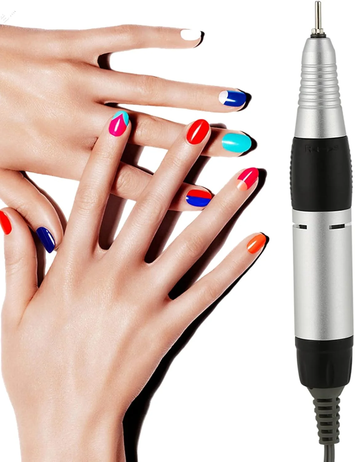دریل، هندپیس دریل ناخن، دسته دریل برقی هنر ناخن در 4 رنگ، ابزار و لوازم جانبی مانیکور پدیکور (مشکی)