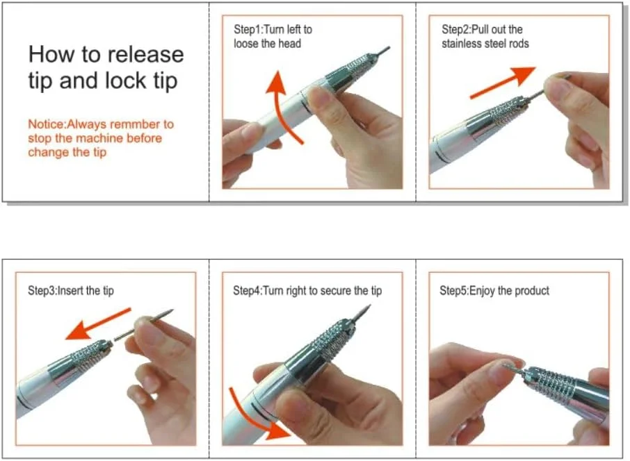دسته دستگاه سوهان ناخن 35000 دور در دقیقه، دسته قابل حمل دستگاه پولیش ناخن، دسته های پدیکور، دسته جایگزین حرفه ای برای مانیکور