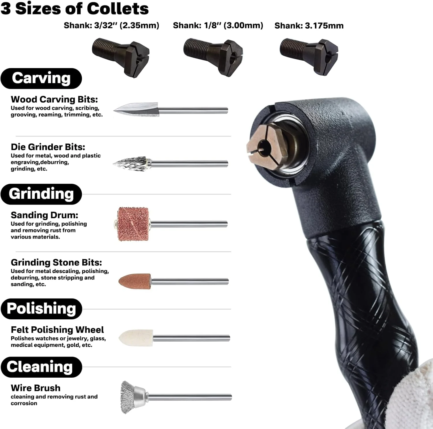 دسته ابزار چرخشی انعطاف پذیر 90 درجه، مجموعه 41 عددی اتصال دسته شفت انعطاف پذیر زاویه راست سازگار با آسیاب شفت انعطاف پذیر، پولیش نیمکتی، دریل برقی