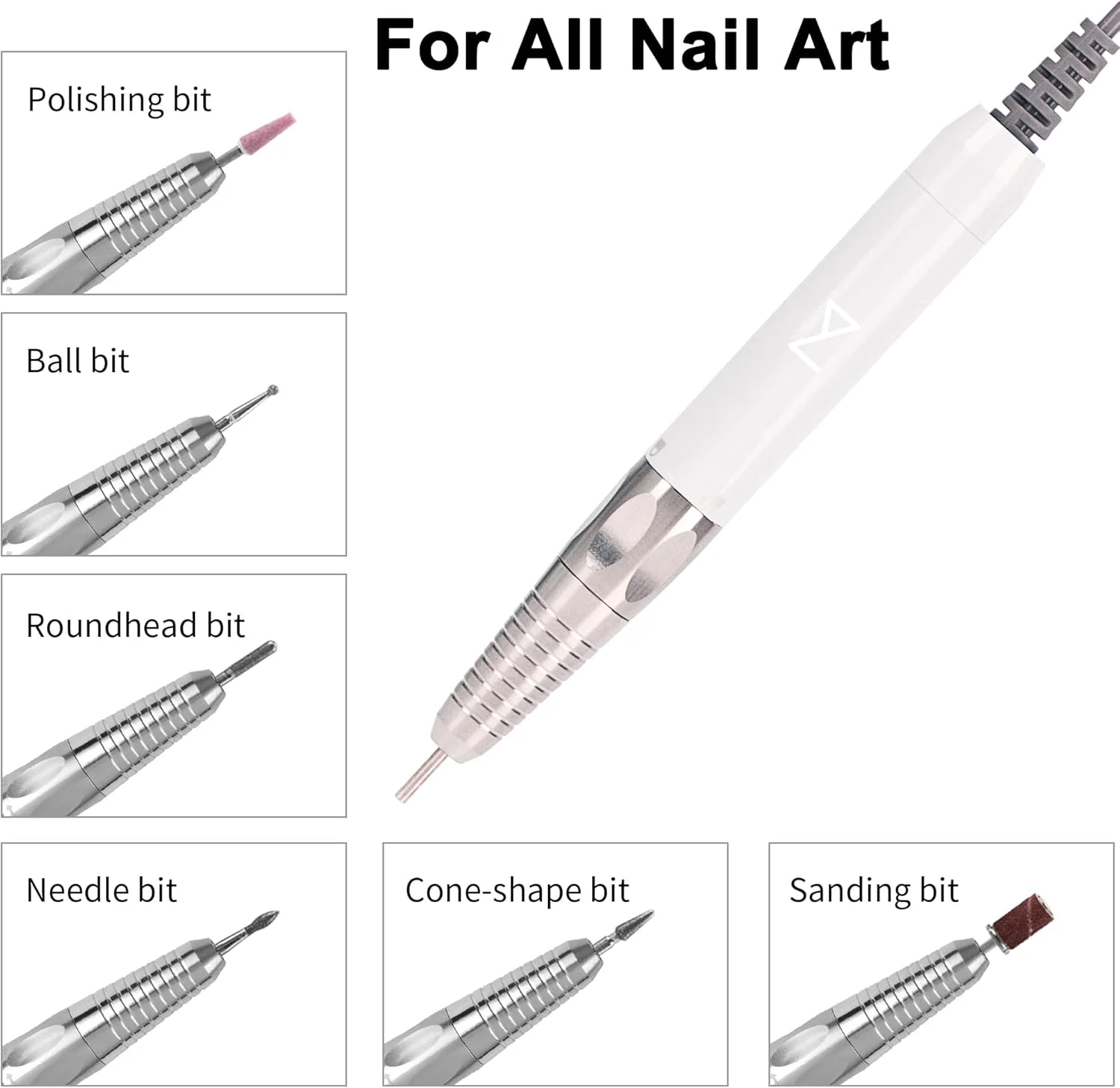 هندپیس دریل ناخن موتور براشلس M - حداکثر 35000 دور در دقیقه | دستگاه شامل نمی شود | سازگار با سیستم دریل ناخن براشلس M (هندپیس - سفید)