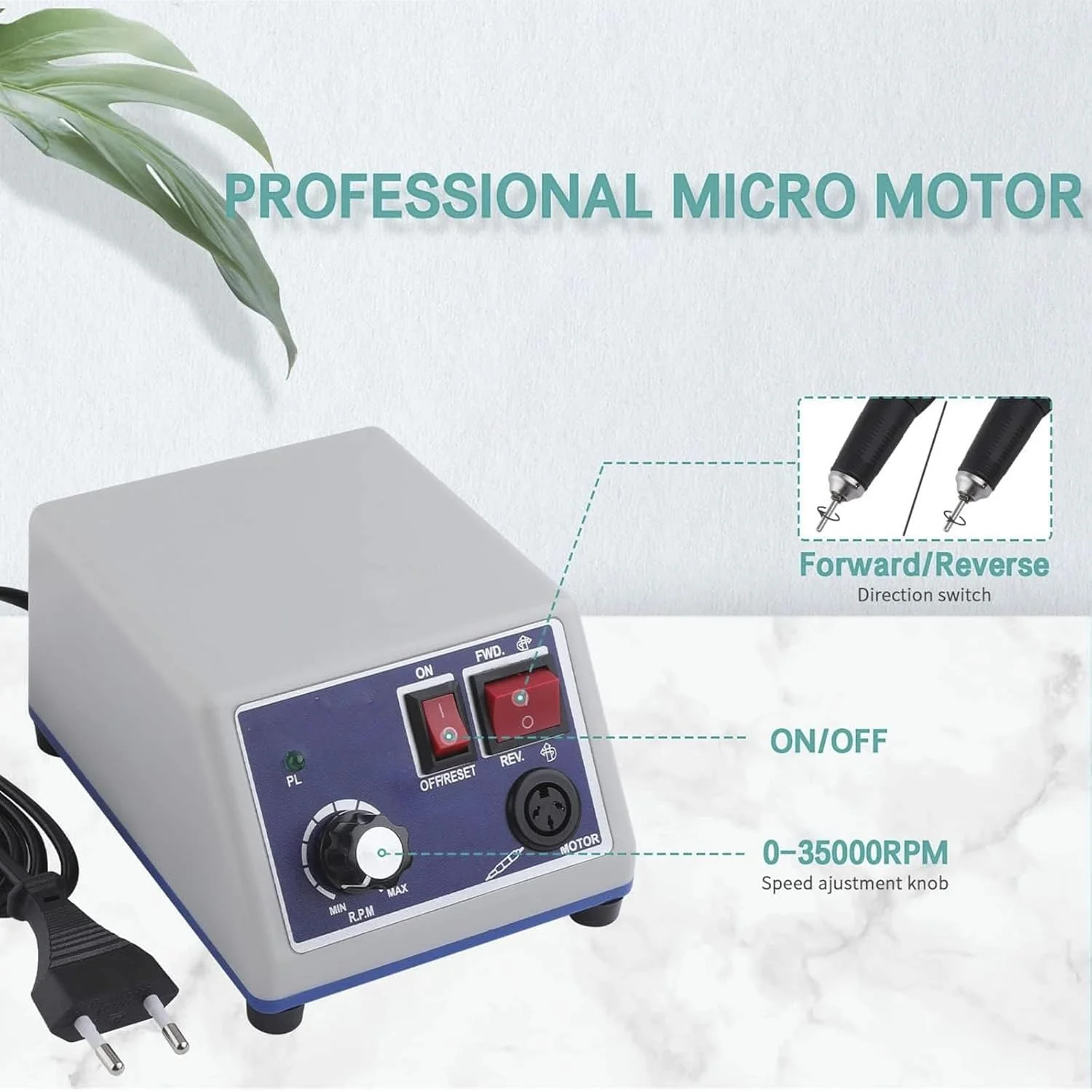 میکروموتور پولیشر 35000 دور در دقیقه، هندپیس پولیش، دستگاه پولیش میکروموتور برقی برای آزمایشگاه، جواهرات، سرامیک، سیلیکون، شیشه کاری، کنده کاری چوب، آثار هنری