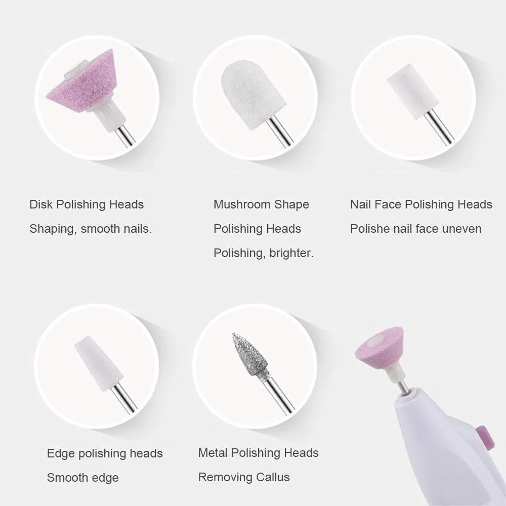 مجموعه مینی دریل برقی ناخن، قلم پولیشینگ، دستگاه قابل حمل دریل ناخن، پولیشر ناخن مانیکور، سنگ سنباده، از بین برنده پوست مرده