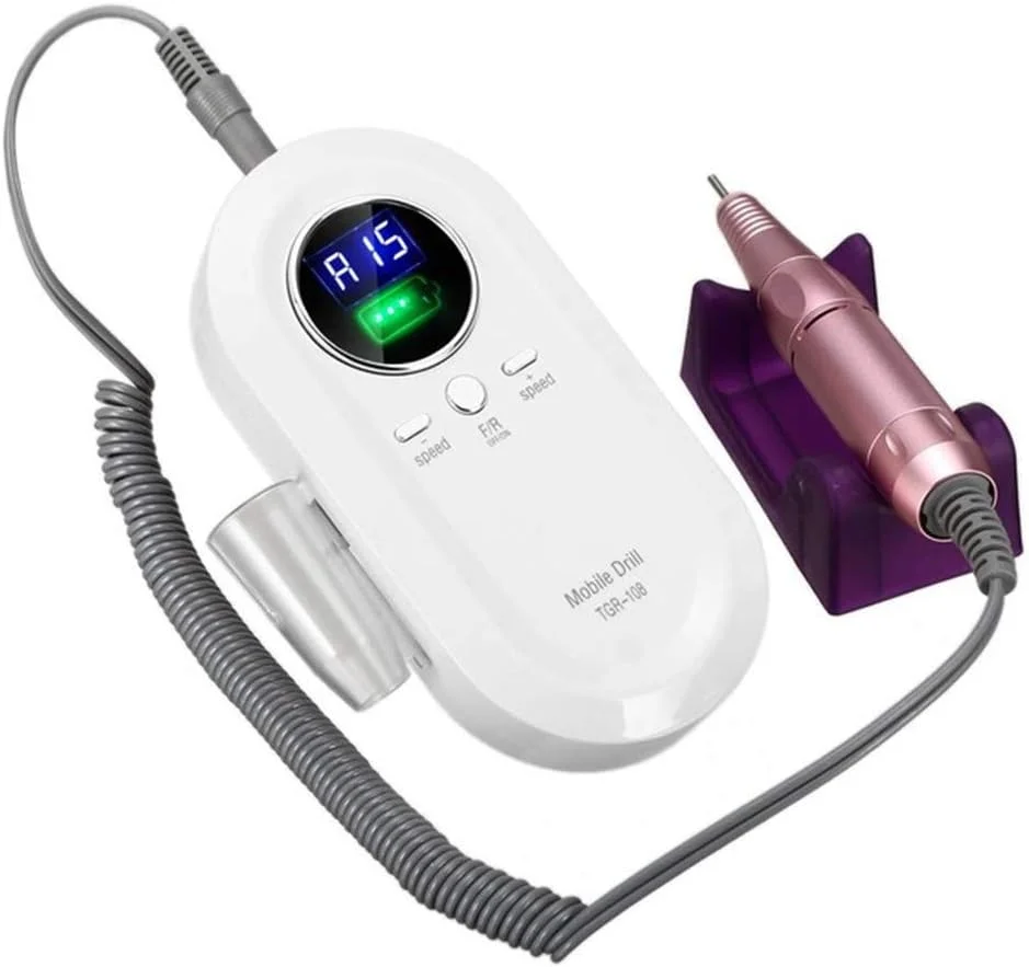 ست سوهان برقی ناخن برای پودر ژل آکریلیک، سوهان برقی قابل حمل، ابزار مانیکور پدیکور با حرارت کم، صدای کم و لرزش کم (سفید)