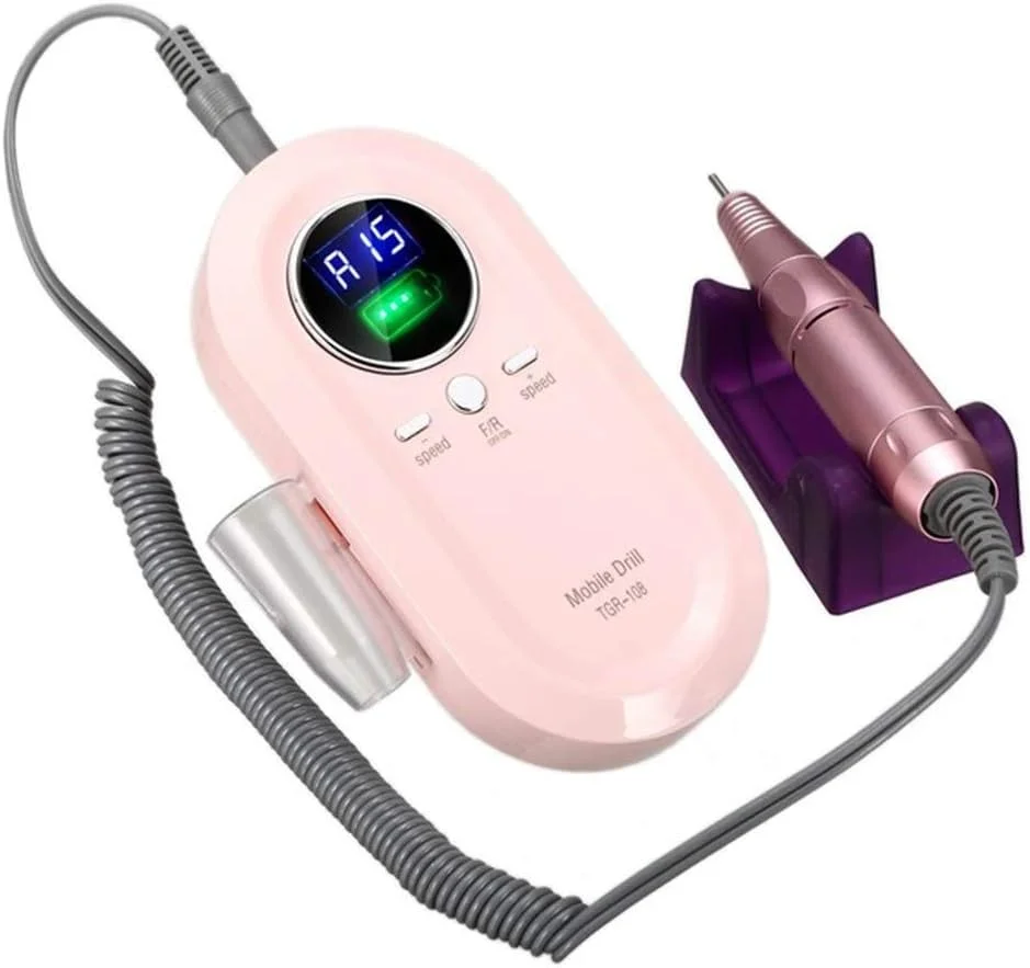 ست سوهان برقی ناخن برای پودر ژل آکریلیک، سوهان برقی قابل حمل، ابزار مانیکور پدیکور با حرارت کم، صدای کم و لرزش کم (صورتی)