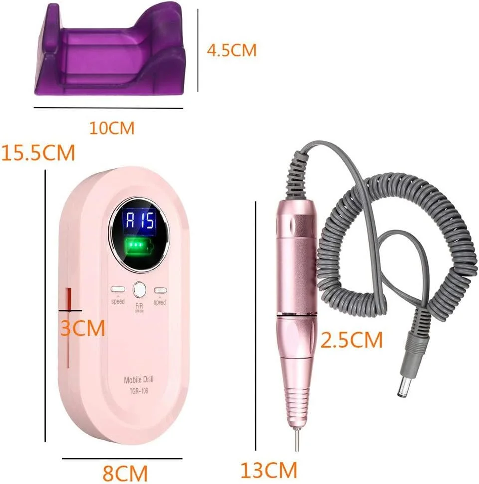 ست سوهان برقی ناخن برای پودر ژل آکریلیک، سوهان برقی قابل حمل، ابزار مانیکور پدیکور با حرارت کم، صدای کم و لرزش کم (سفید)