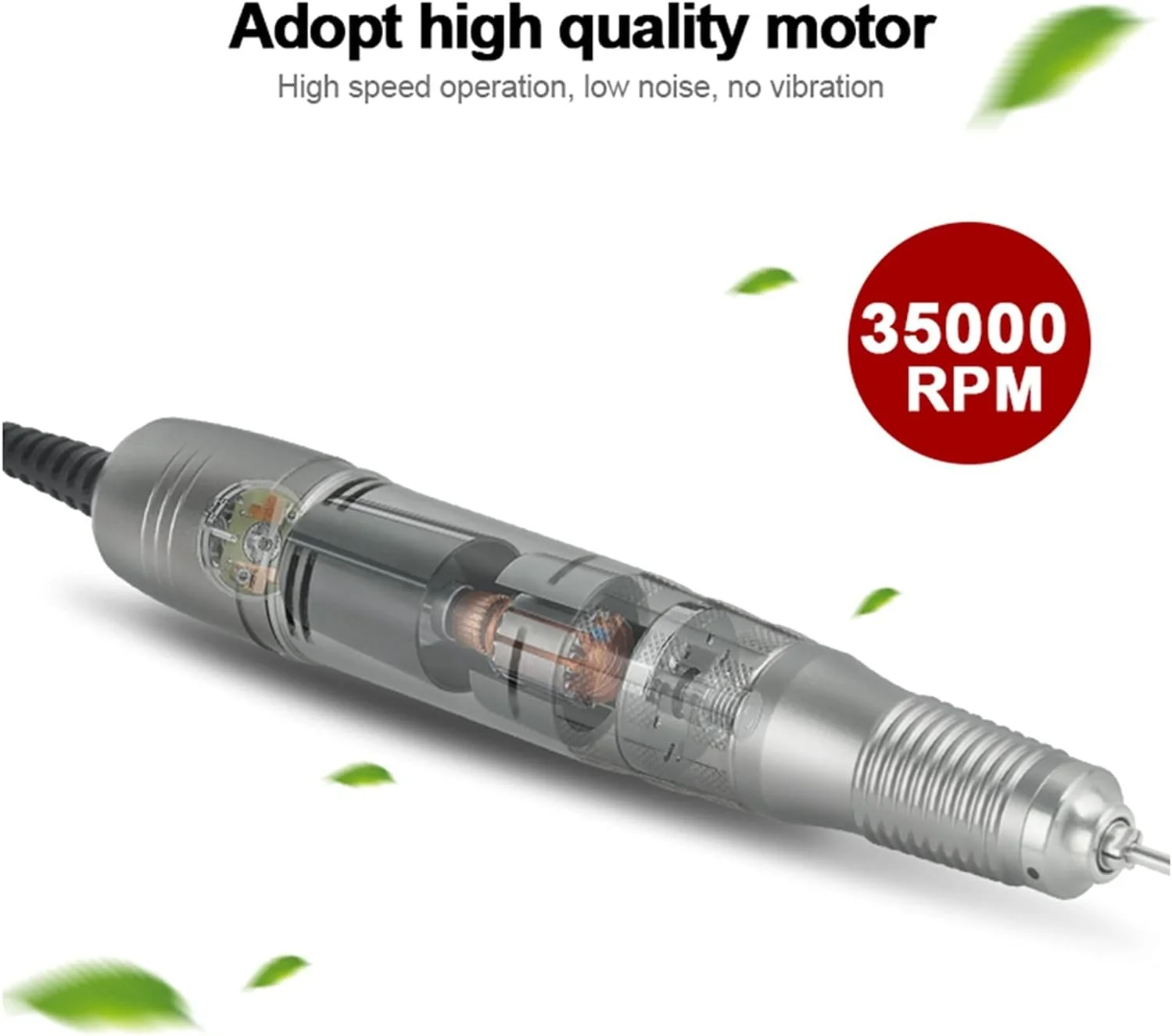 دستگاه سوهان برقی ناخن 75 وات 35000 دور در دقیقه، دستگاه مانیکور، فرز، پدیکور، ابزار حرفه ای طراحی ناخن برای ناخن های اکریلیک و ژل (طلایی)