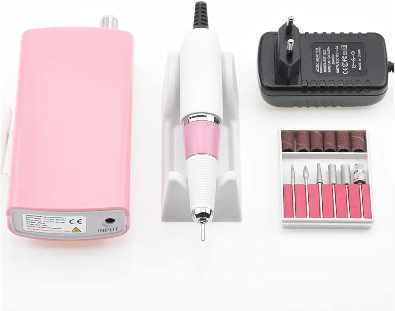 ست مراقبت از ناخن - دستگاه سوهان برقی قابل حمل 36 وات 35000 دور در دقیقه، دستگاه مانیکور پدیکور، ابزار هنر ناخن، نوار سنباده (صورتی)