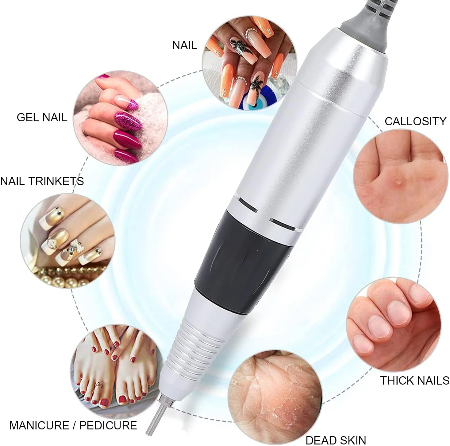قلم دسته دریل برقی ناخن YUYTE، دسته جایگزین دریل مانیکور، دستگاه پولیش مانیکور و پدیکور 35000 دور در دقیقه، ابزار هنری ناخن برای سالن خانگی (مشکی)