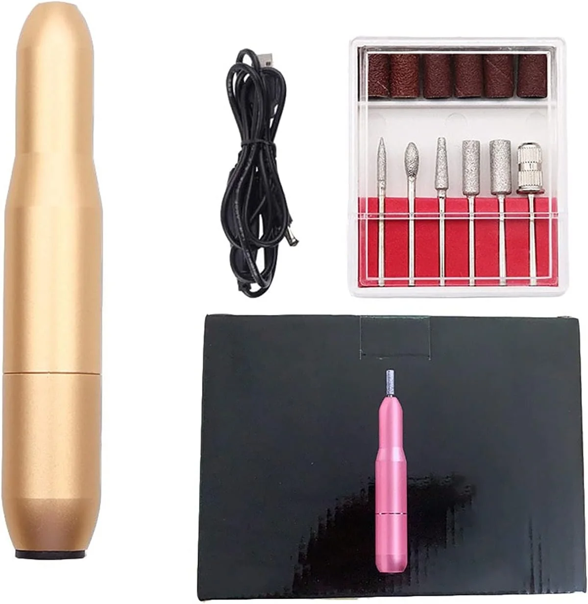 دستگاه سوهان برقی ناخن 20000 دور در دقیقه، دستگاه سمباده برقی، دستگاه مانیکور، پولیشر ناخن، فایل های سوهان ناخن برای ابزارهای طراحی ناخن مانیکور (طلایی با جعبه)