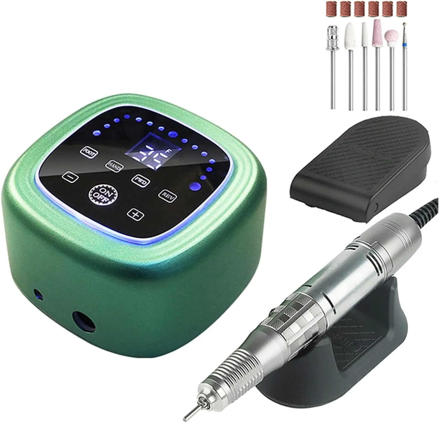 دستگاه سوهان برقی ناخن 75 وات 35000 دور در دقیقه، دستگاه مانیکور قدرتمند، دستگاه فرز ناخن با سرعت بالا، سمباده ناخن (Jmd403-سبز)