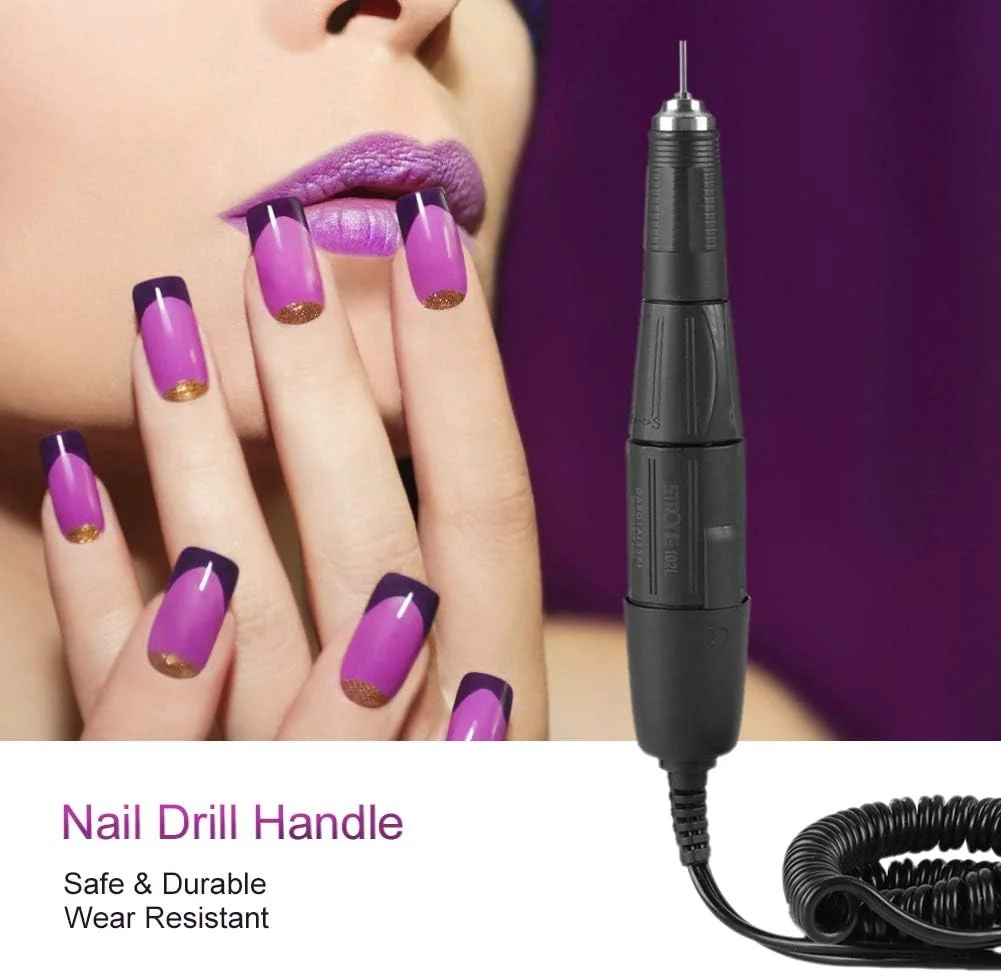 دسته سوهان برقی ناخن، ست سوهان برقی ناخن، ابزار حرفه ای قابل حمل برای مانیکور و پدیکور به همراه نوارهای سمباده ناخن برای ناخن های ژلیش و اکریلیک (مشکی)