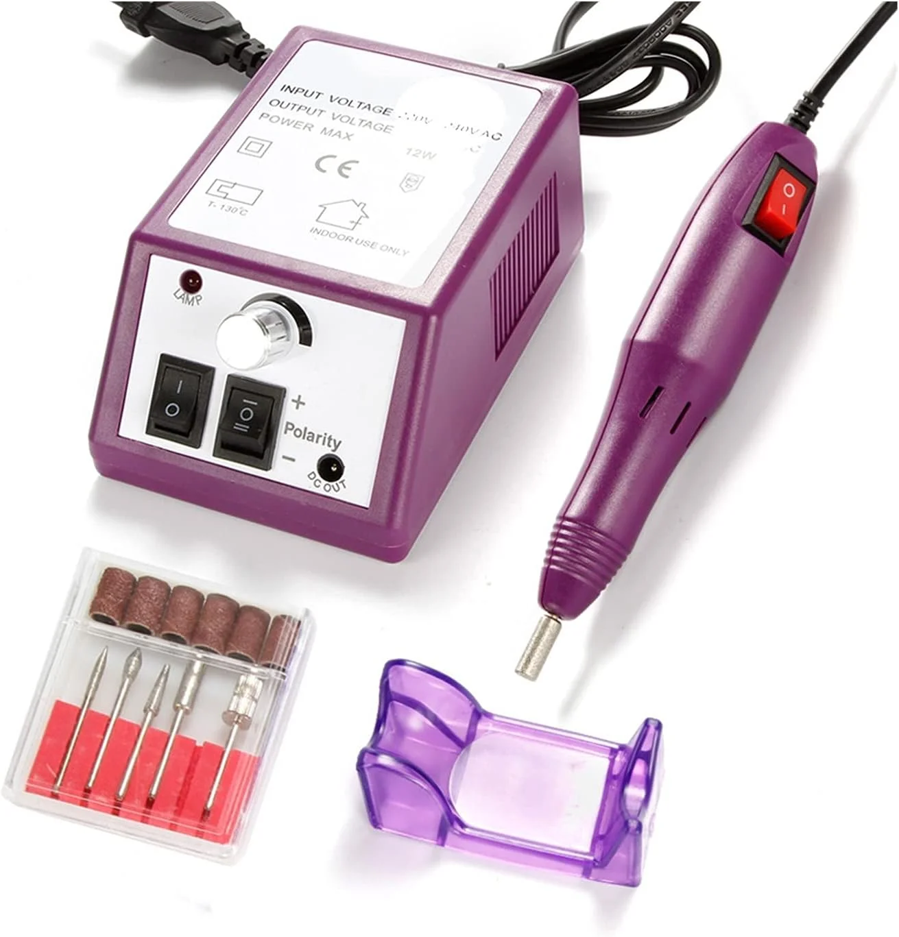 دستگاه مانیکور برقی 20000 دور در دقیقه به همراه ست سر سوهان، مناسب برای مانیکور، پدیکور و طراحی ناخن (رنگ: بنفش)