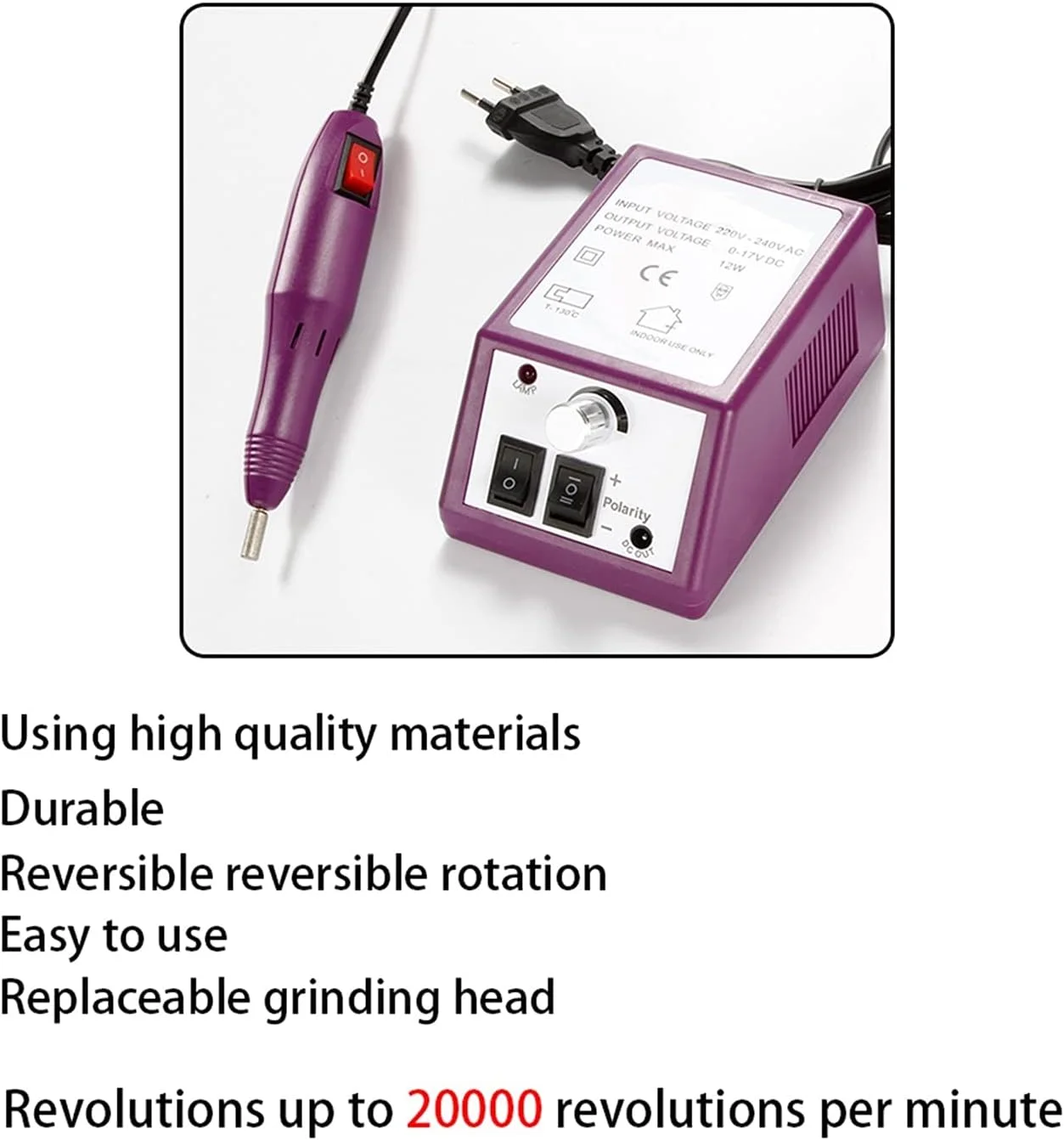 دستگاه مانیکور برقی 20000 دور در دقیقه به همراه ست سر سوهان، مناسب برای مانیکور، پدیکور و طراحی ناخن (رنگ: بنفش)
