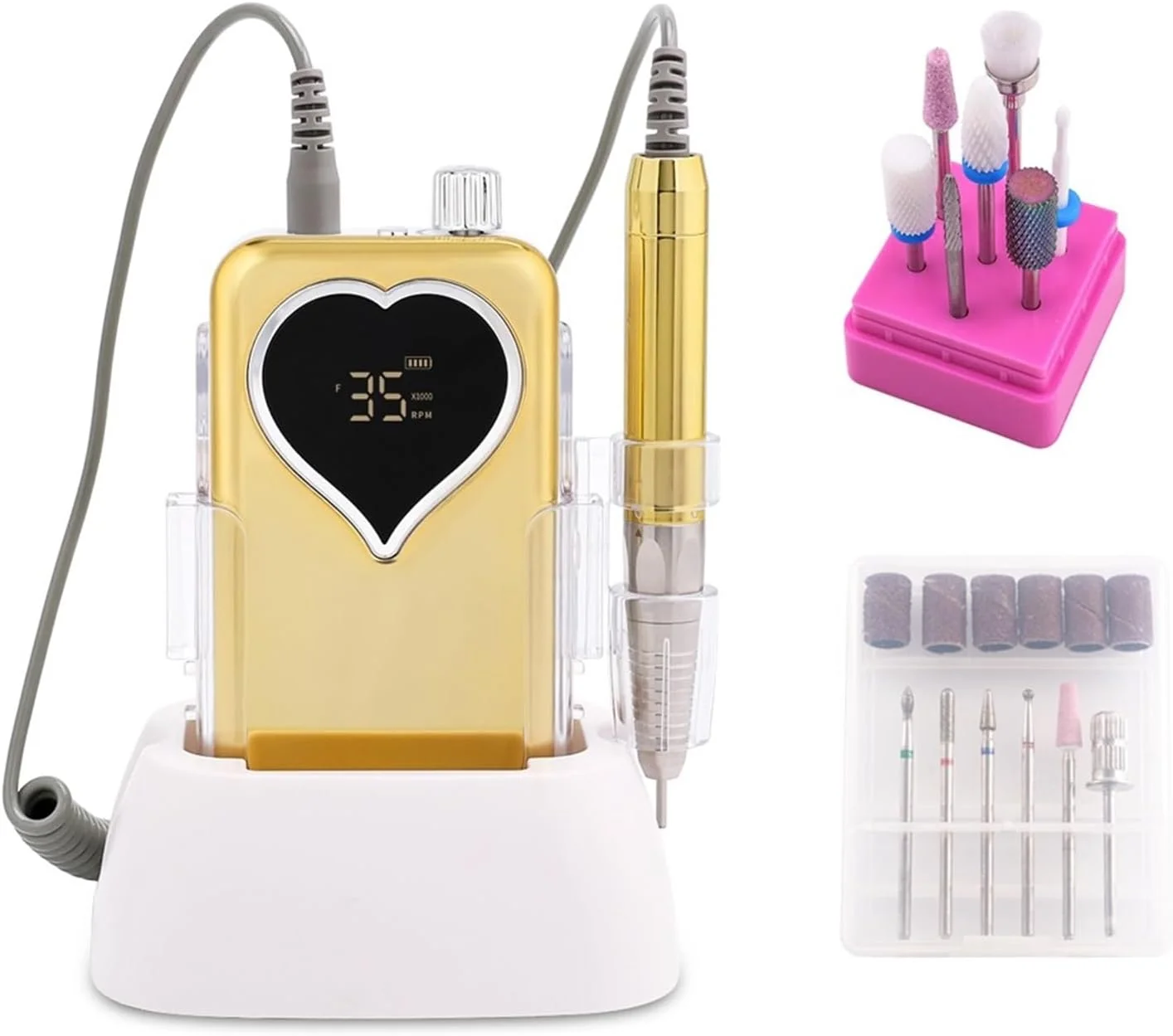 دستگاه سوهان برقی ناخن حرفه ای با هندپیس بدون جاروبک 35000 دور در دقیقه، قابل حمل، رومیزی، بی سیم، پولیشر برقی ناخن، مانیکور، برقی و قابل شارژ