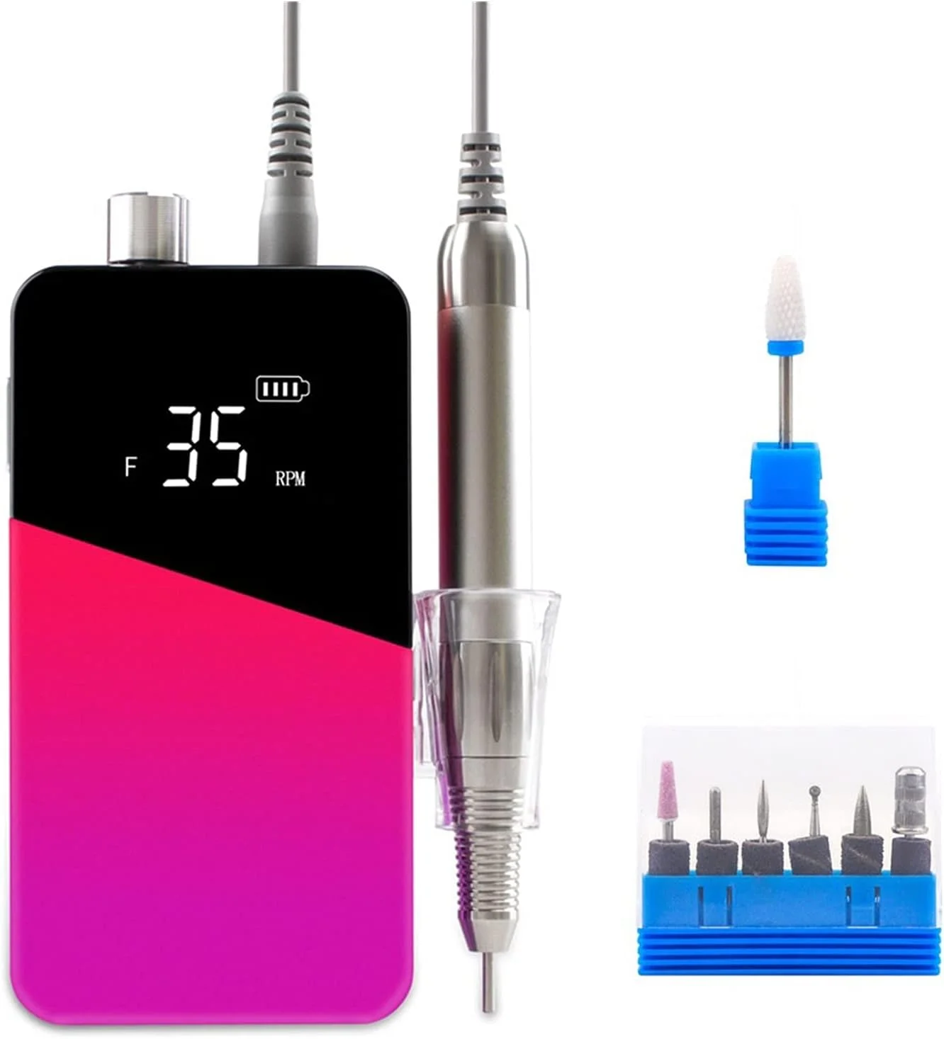 سوهان برقی ناخن قابل حمل، دسته بدون برس بادوام، بی سیم، گرادیان 35000 دور در دقیقه، دریل ناخن قابل حمل، پولیشر برقی قابل شارژ، استفاده حرفه ای، بی سیم 35000 ابزار پدیکور ناخن (رنگ: قرمز)