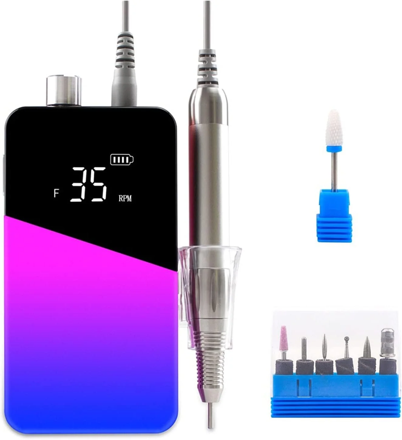 سوهان برقی ناخن قابل حمل، دسته بدون برس بادوام، بی سیم، گرادیان 35000 دور در دقیقه، دریل ناخن قابل حمل، پولیشر برقی قابل شارژ، استفاده حرفه ای، ابزار مانیکور پدیکور ناخن بی سیم 35000 (رنگ: آبی)