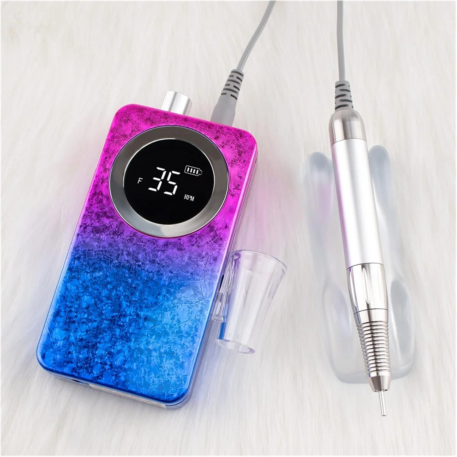 دستگاه سوهان برقی ناخن BREAUX، قلم بدون برس، شارژی، بی سیم، طرح گرادیان برفی، 35000 دور در دقیقه، قابل حمل، مناسب برای ناخن های طبیعی و لاک ژل (رنگ: آبی)