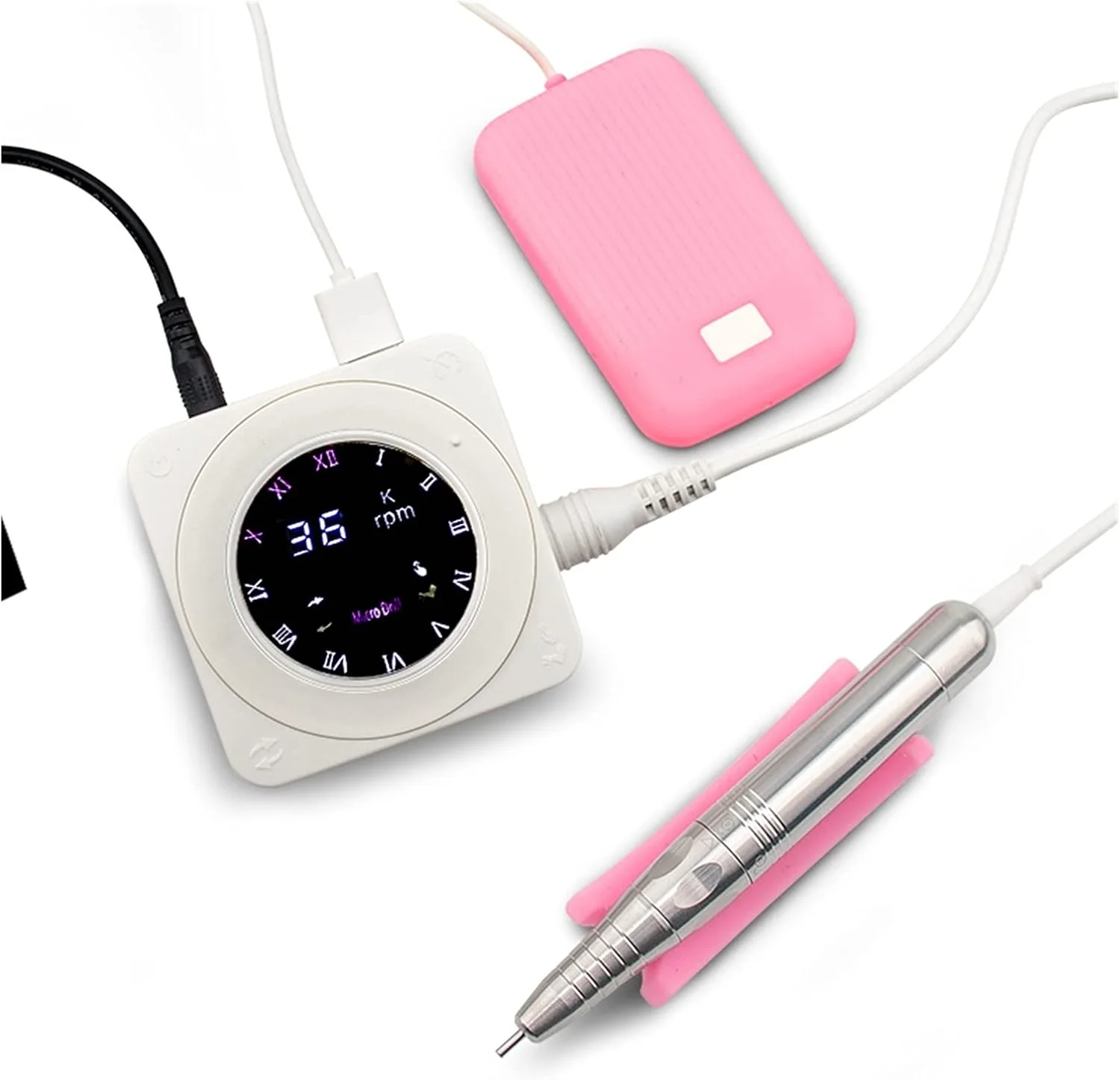 دستگاه سوهان برقی ناخن بدون برس 36 وات 35000 دور در دقیقه، دستگاه مانیکور برقی قابل حمل برای ناخن های طبیعی و لاک ژل (رنگ: هندپیس فلزی 2)