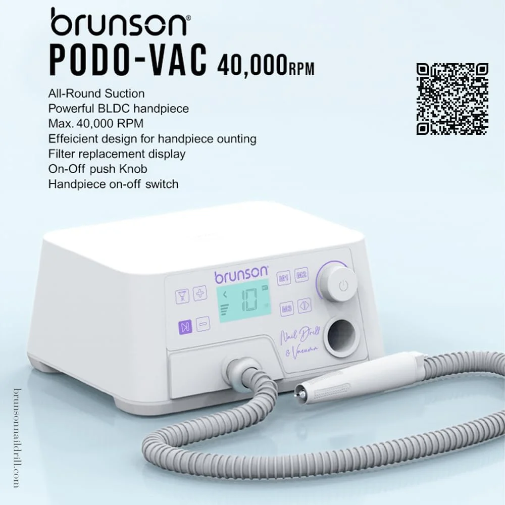 دستگاه سوهان برقی ناخن PODO-VAC برانسون با مکنده داخلی - 40000 دور در دقیقه، سوهان برقی حرفه ای ناخن | دستگاه سوهان ناخن و جمع کننده گرد و غبار همه کاره برای مانیکور و پدیکور - کیفیت سالنی