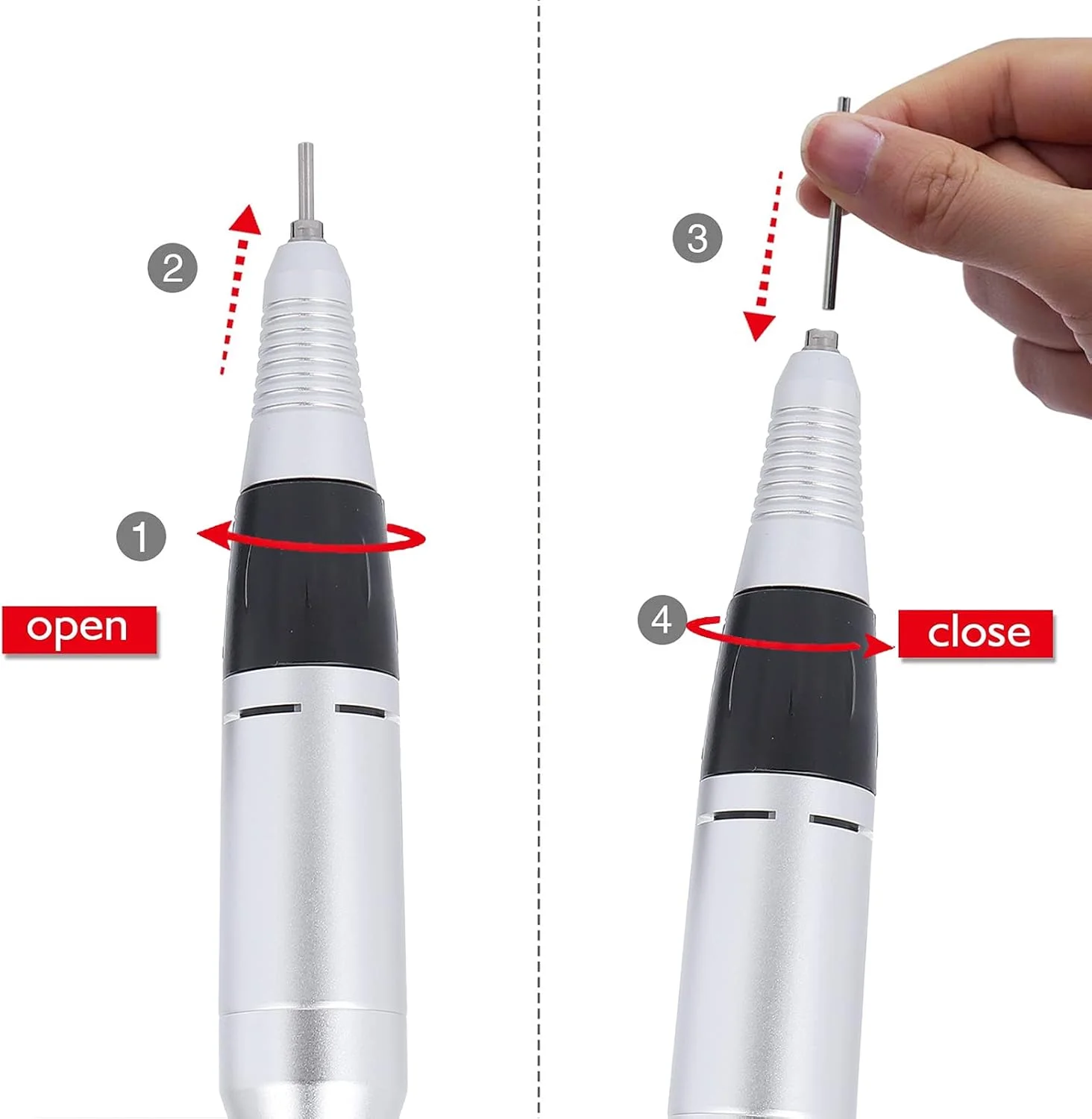 قلم دریل برقی ناخن، دسته تعویض پولیش دریل، دسته دستگاه سنگ زنی پولیش مانیکور، بافر سوهان ناخن برای سالن و خانه (مشکی)