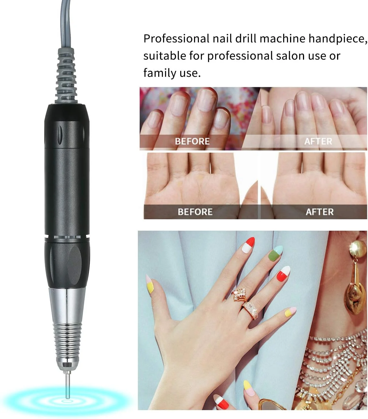 قلم برقی حرفه ای طراحی ناخن، ابزار پرداخت و سوهان ناخن، مناسب مانیکور و پدیکور، مشکی