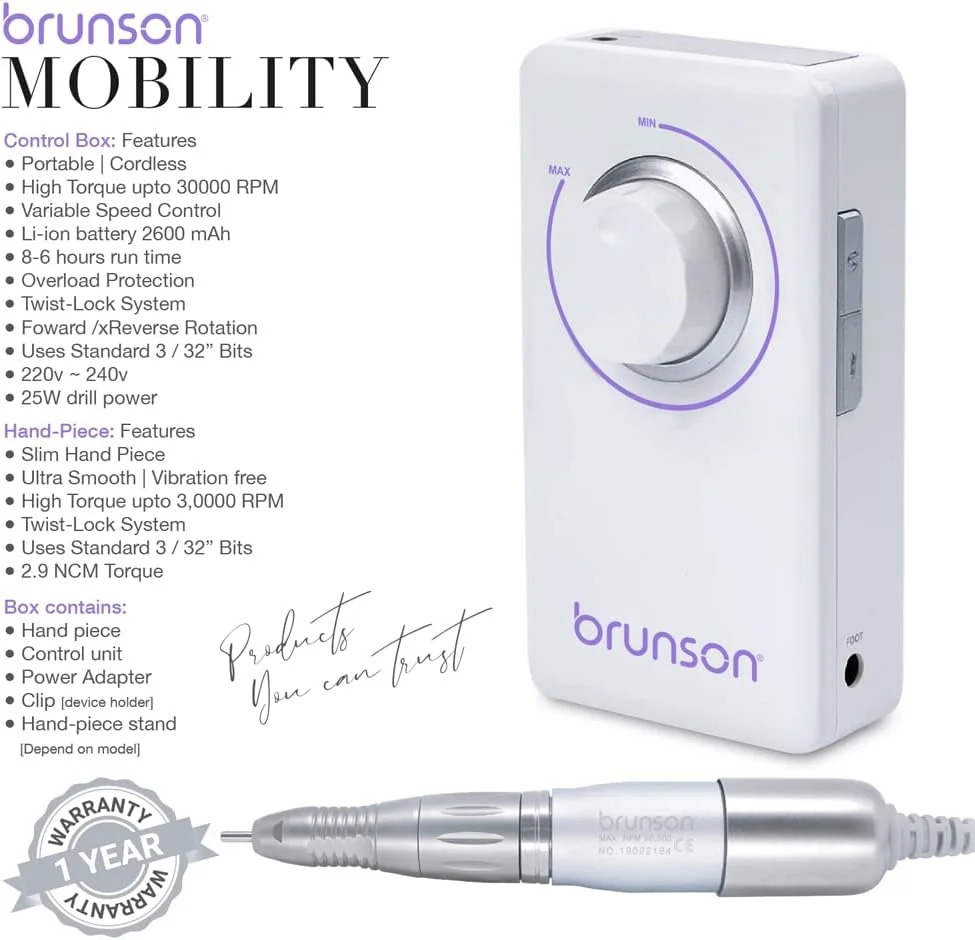 دسته و دستگاه دریل ناخن برونسون، قلم هندپیس دریل برقی ناخن 30000 دور در دقیقه، هندپیس آسیاب پولیش ناخن، فایل برقی حذف ژل ناخن، دستگاه پولیش ناخن قابل حمل، دریل هنر ناخن