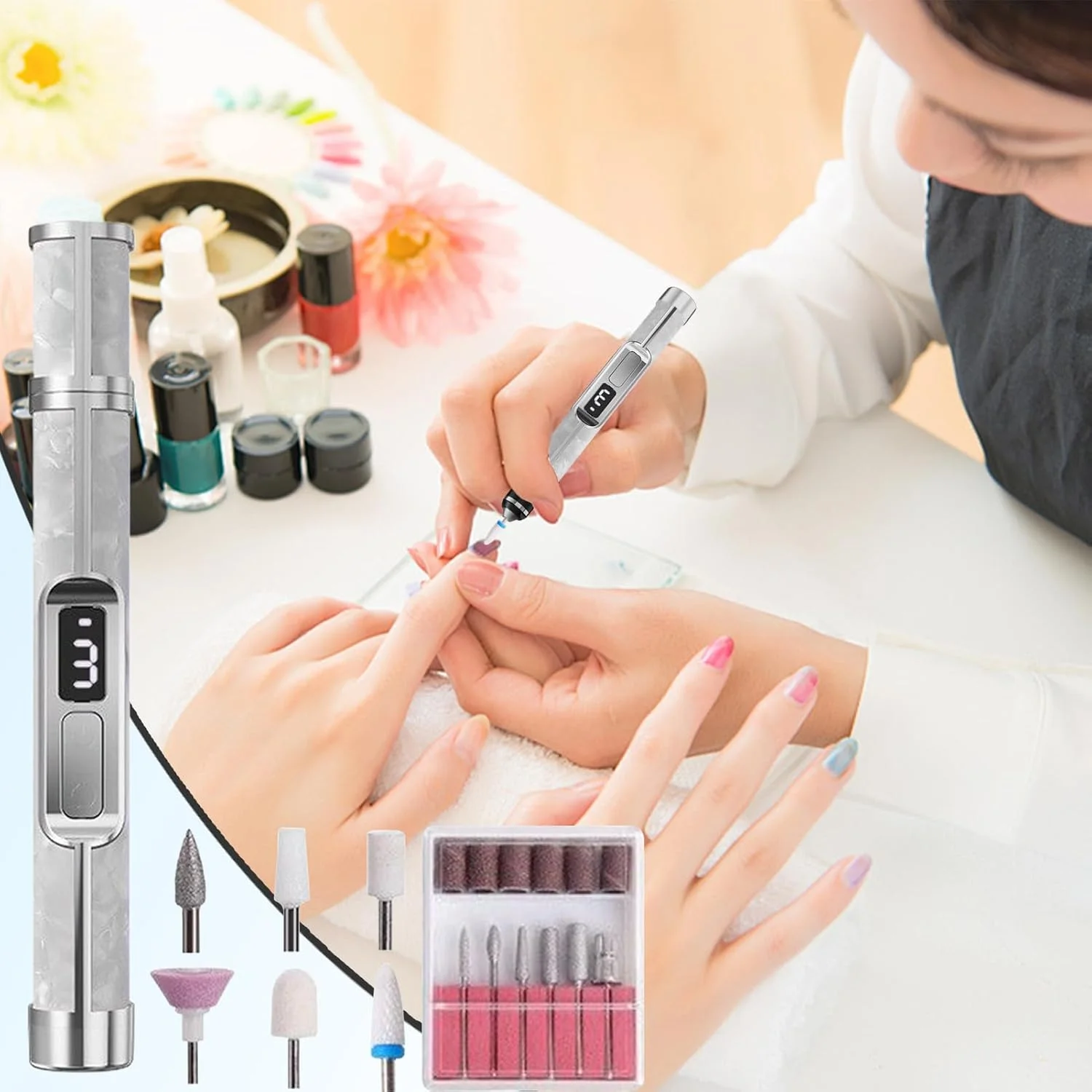 سوهان ناخن برقی | ابزار سنگ زنی ناخن با 3 سرعت | سنگ زن قابل حمل ناخن ضخیم پا برای زنان، دختران، مردان، مسافرت، فضای باز، منزل، از بین بردن پینه پا