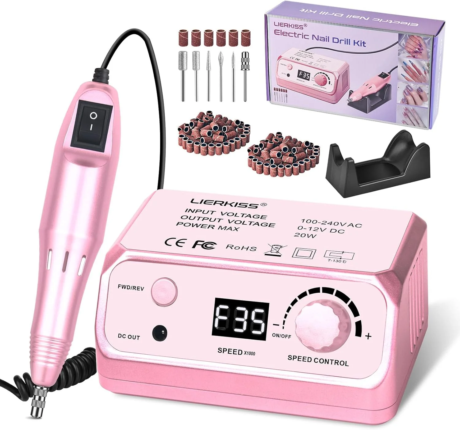 دستگاه سوهان برقی ناخن حرفه ای 35000 دور در دقیقه به همراه 100 عدد نوار سنباده و سری سوهان برای مانیکور و پدیکور ناخن های اکریلیک و ژل