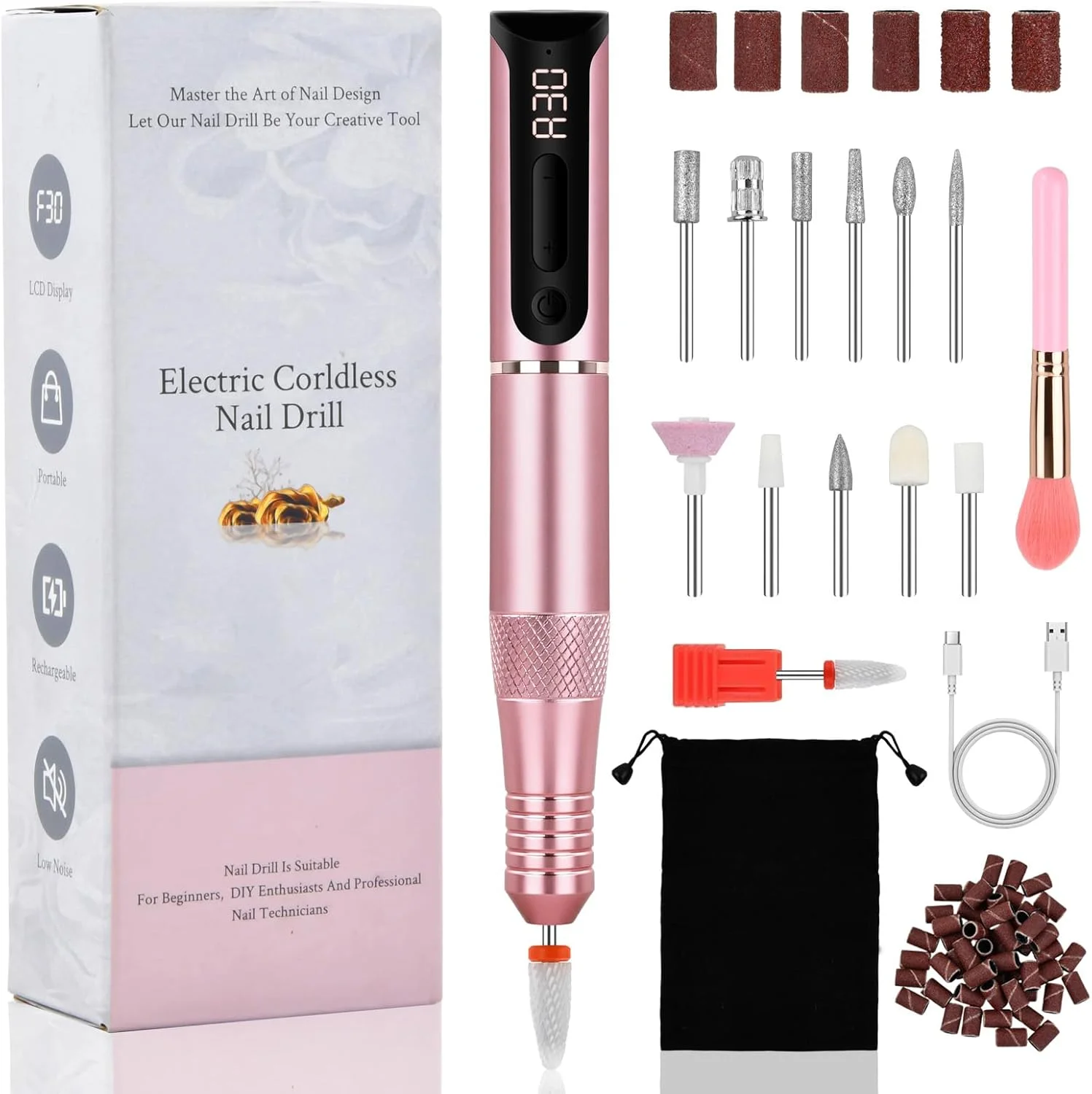 دستگاه مانیکور ۱۳ کاره ناخن، سوهان برقی ناخن با قابلیت تنظیم، دستگاه برش ناخن، ۳۰۰۰۰ دور در دقیقه، ست مانیکور برقی، سوهان برقی ناخن، برای مانیکور و پدیکور