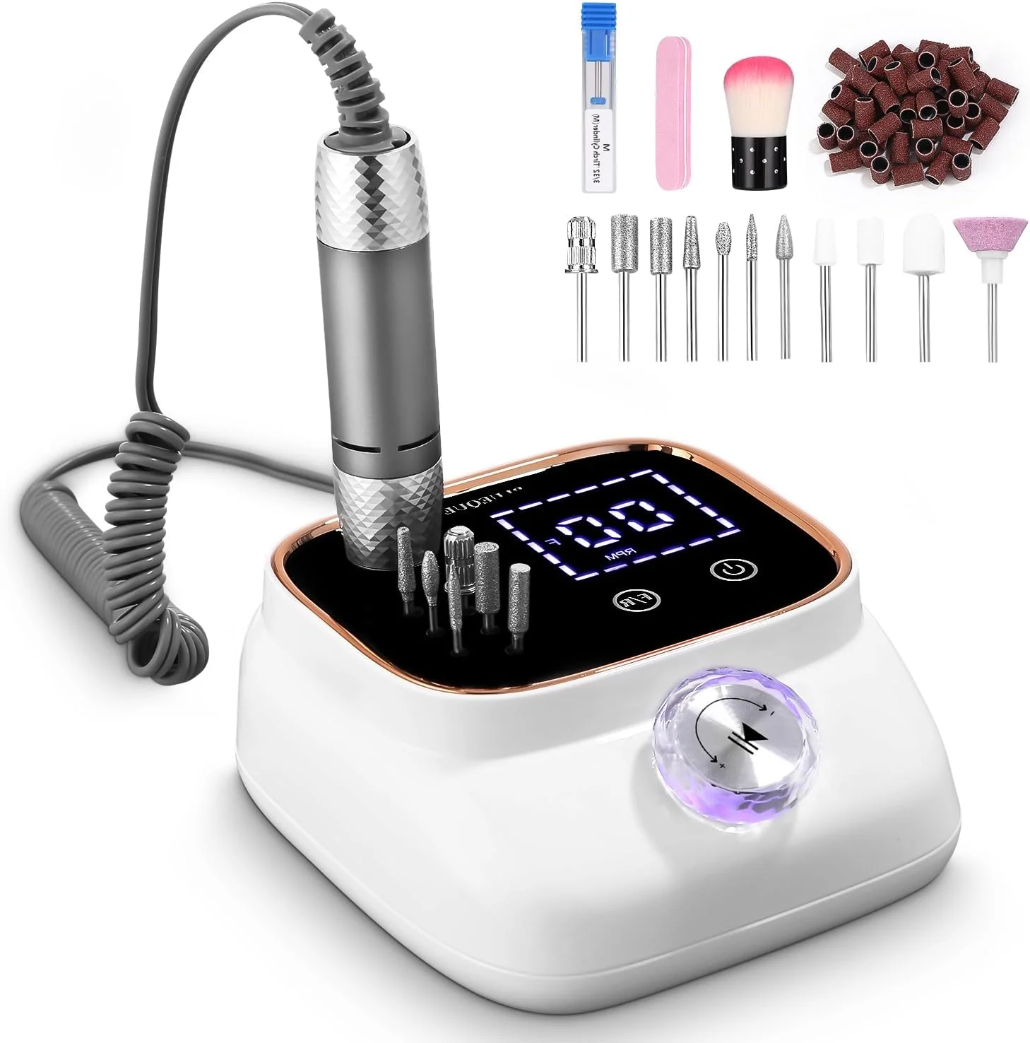 دستگاه سوهان برقی ناخن حرفه ای 45000 دور در دقیقه، سوهان برقی قابل حمل، نمایشگر LCD، به همراه ست مانیکور و پدیکور برای استفاده در منزل و سالن های ناخن